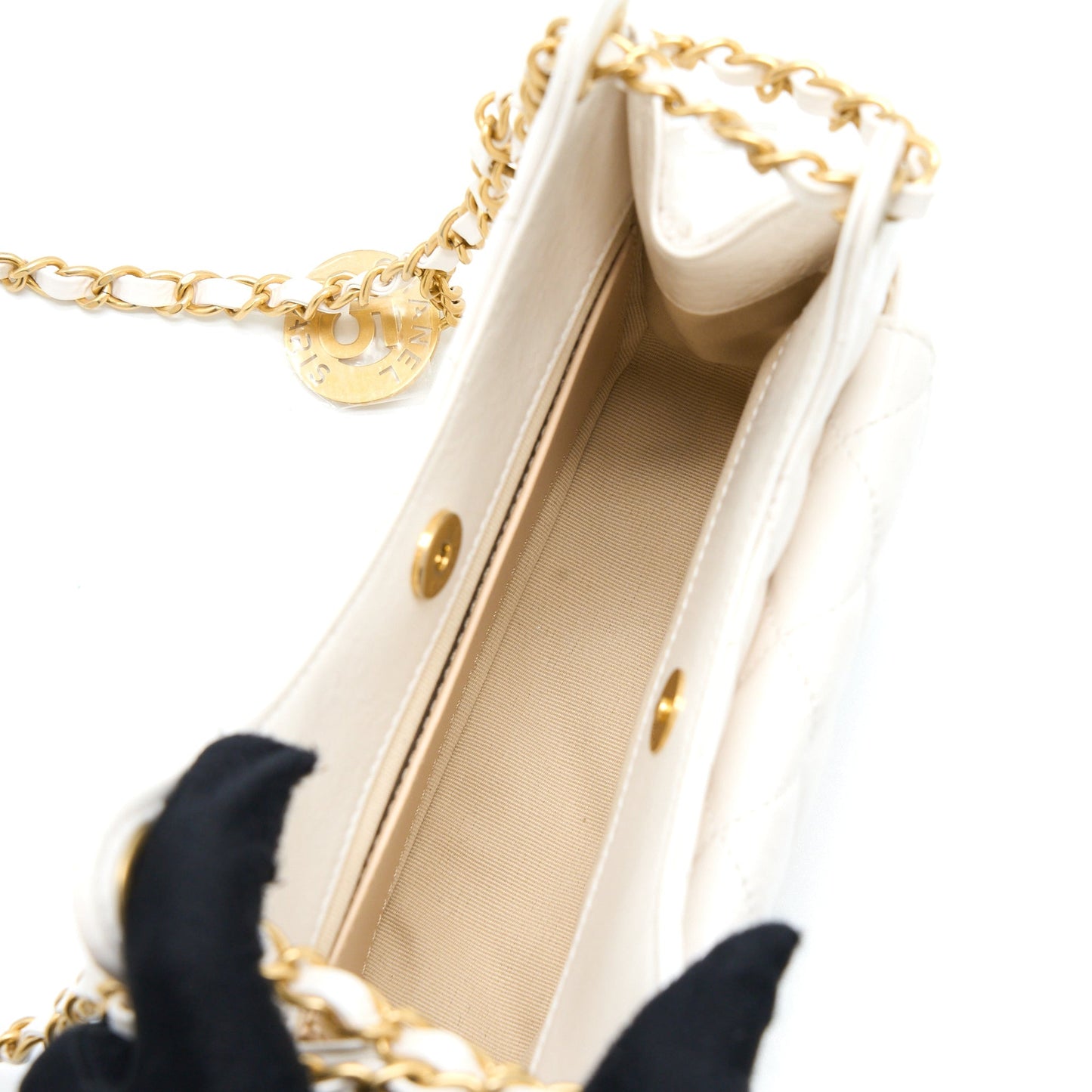 Chanel 23C Small Hobo Bag Shiny Calfskin White Brushed  (Microchip)