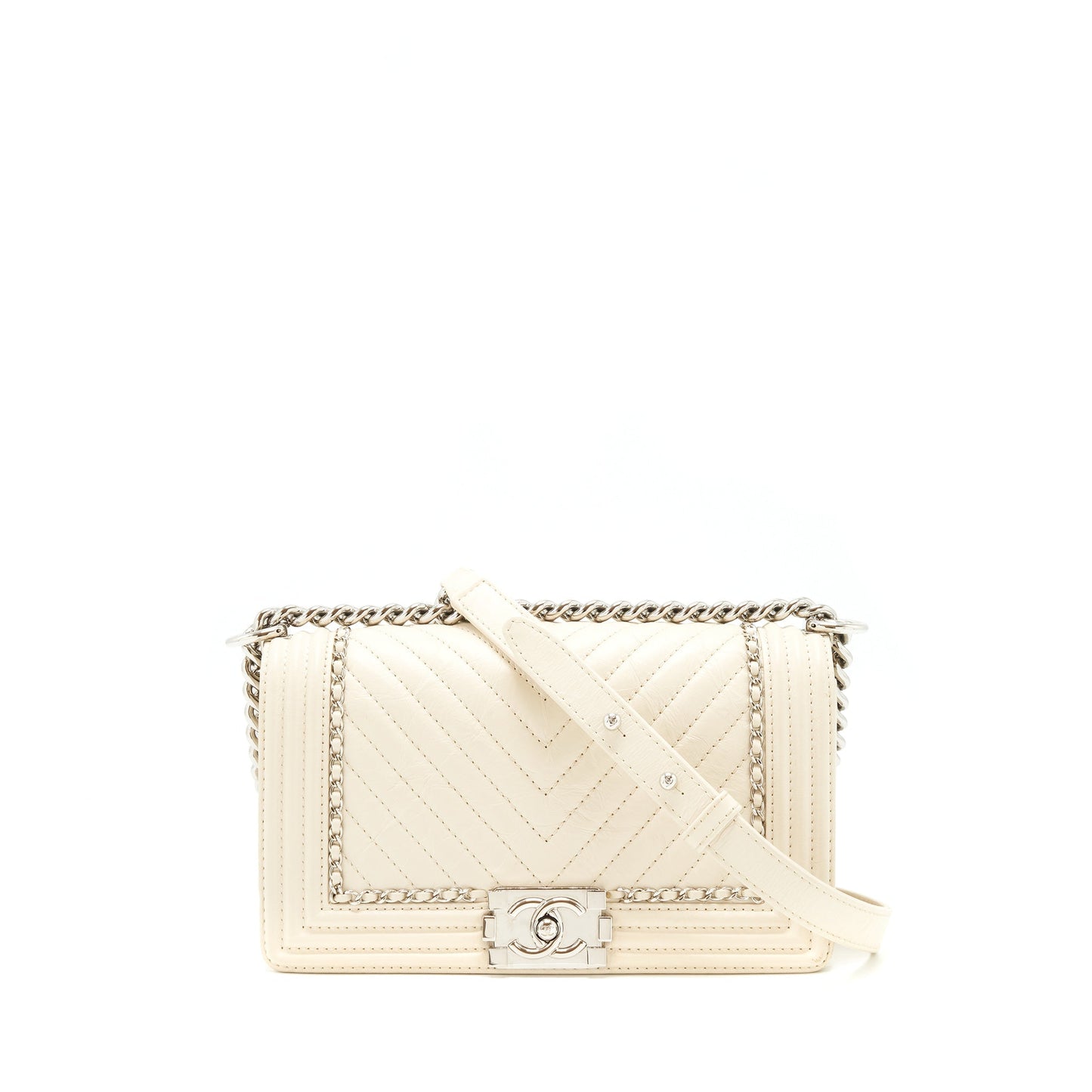 Chanel Medium Boy Bag Chevron Limited Calfskin Ivory