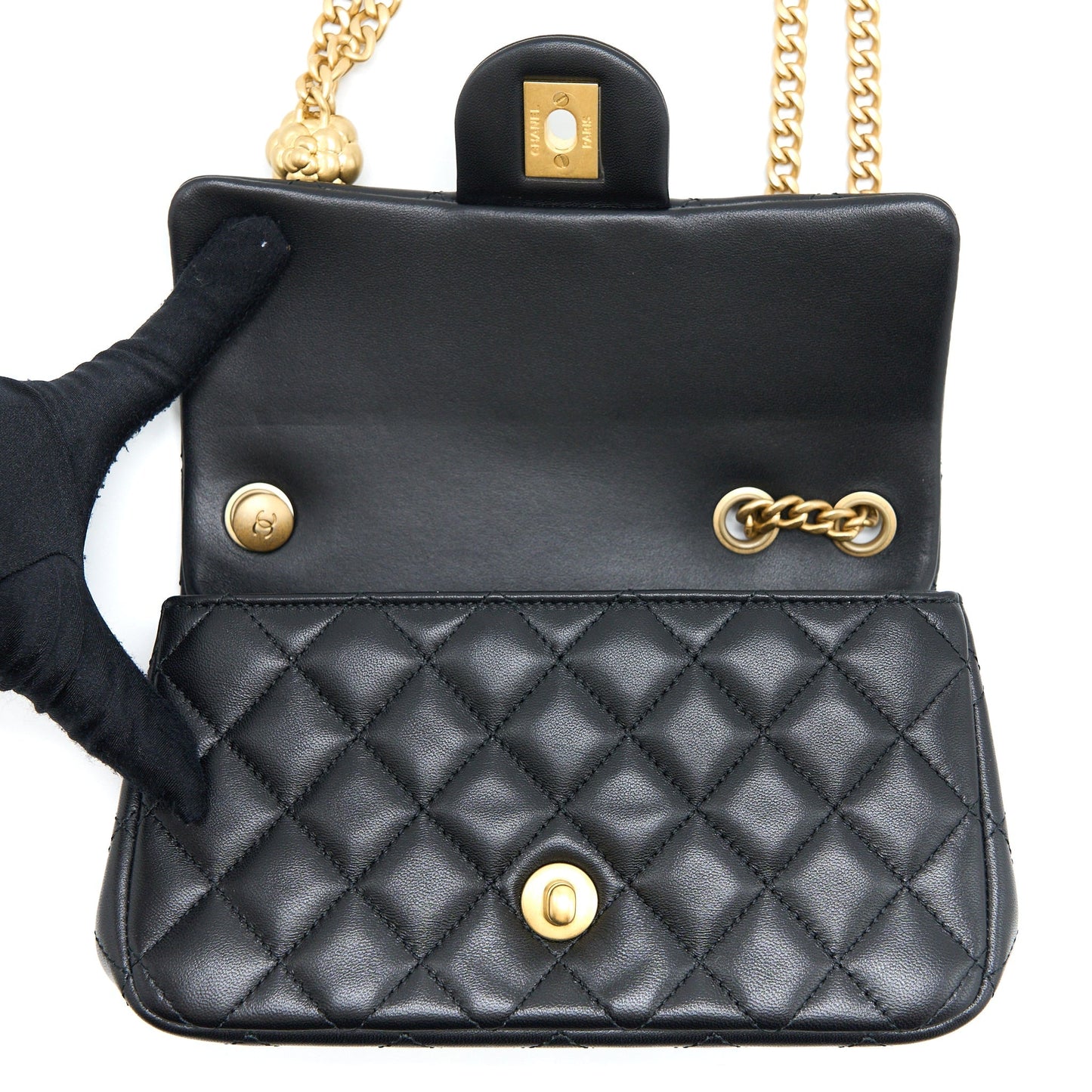Chanel 23S Camellia Chain Mini Rectangular Lambskin Black Brushed  (Microchip)