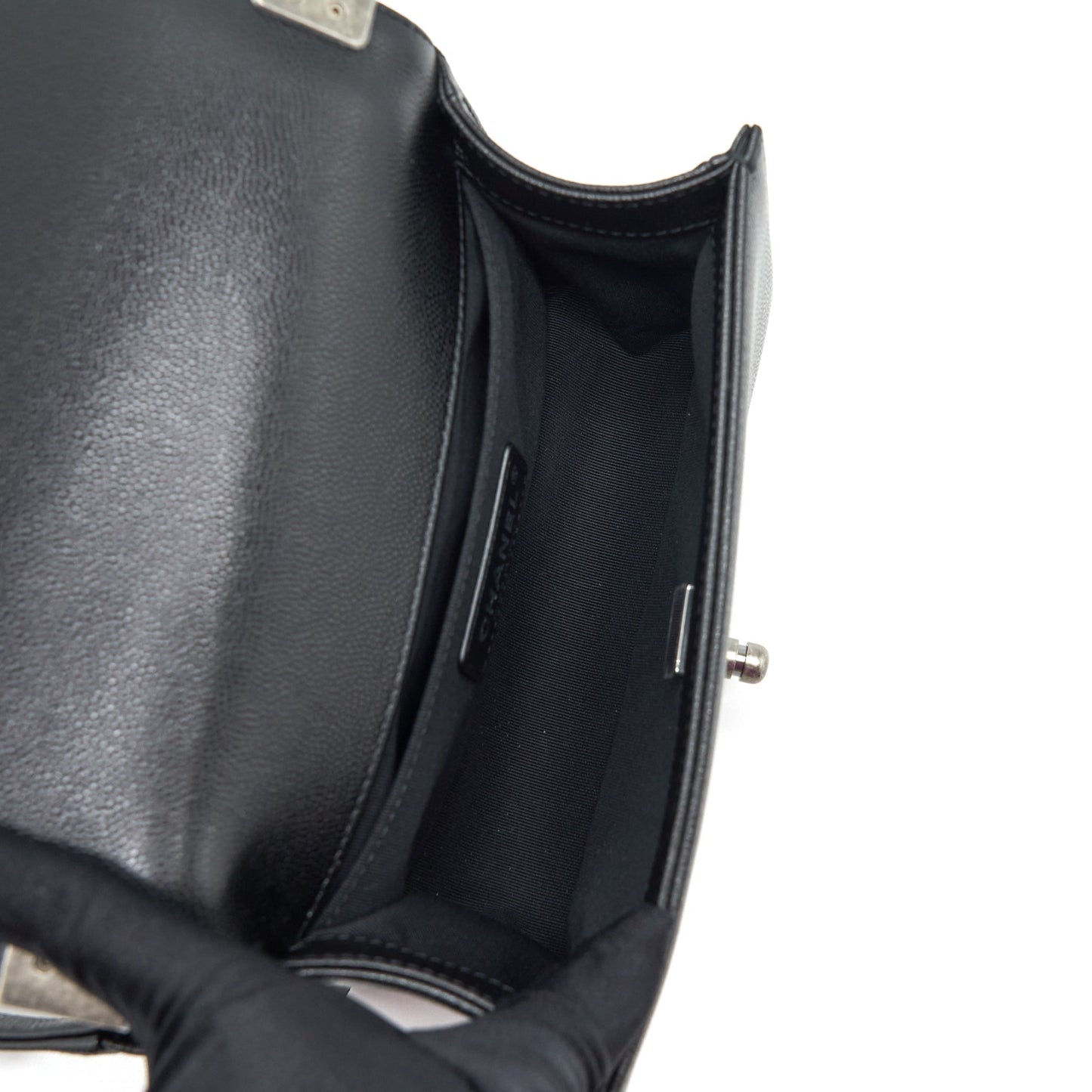 Chanel Small Boy Bag Caviar Black Ruthenium Sliver Hardware (Microchip?