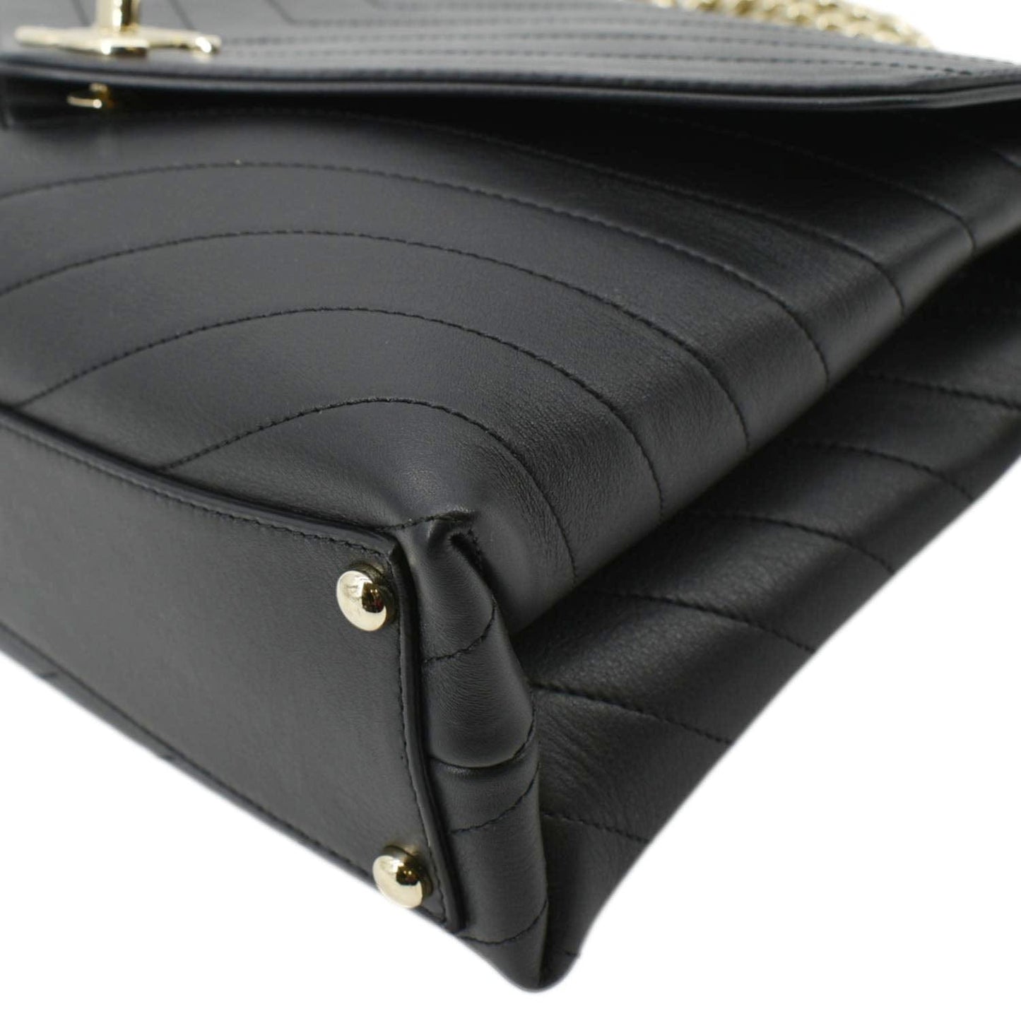 CHANEL Coco Flap Chevron  Stitched Leather Shoulder Bag Black