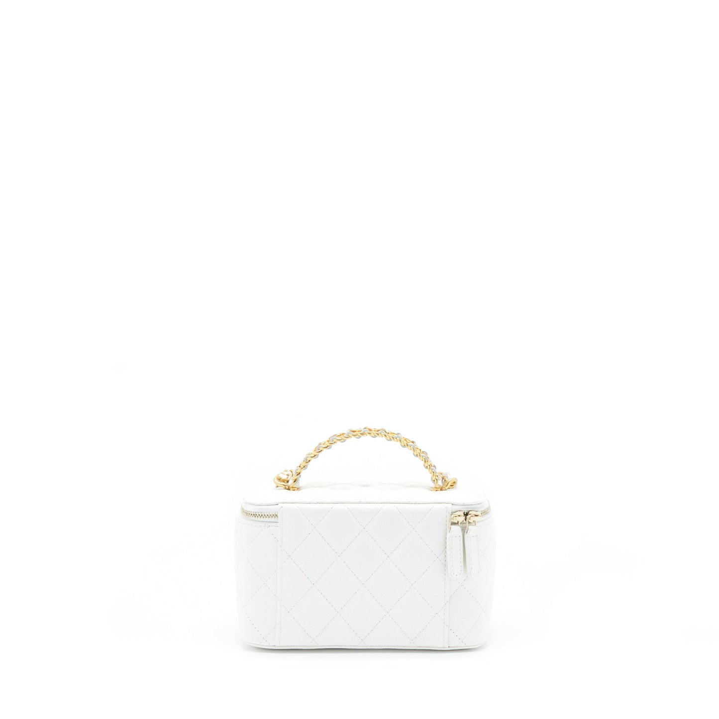 Chanel 22S Logo Top Handle Long Vanity With Chain Caviar White