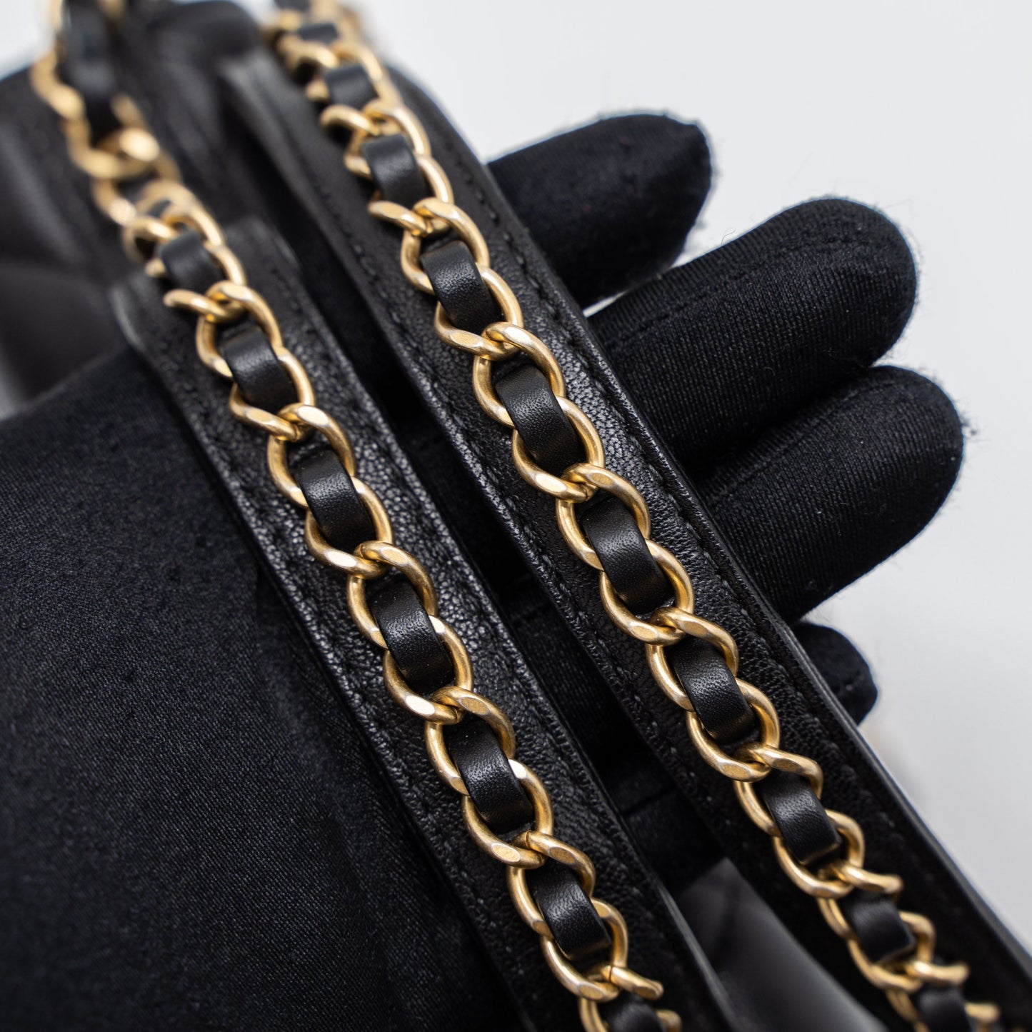Chanel Top Handle Flap Bag Detailed Logo Goatskin Black