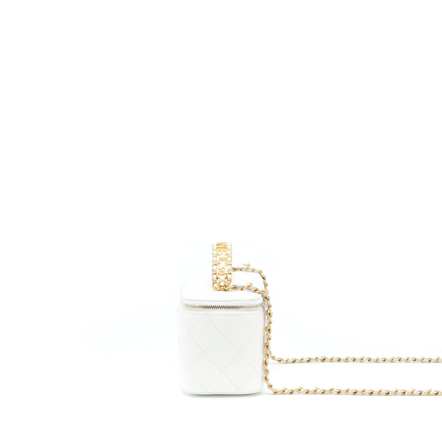 Chanel 22S Logo Top Handle Long Vanity With Chain Caviar White