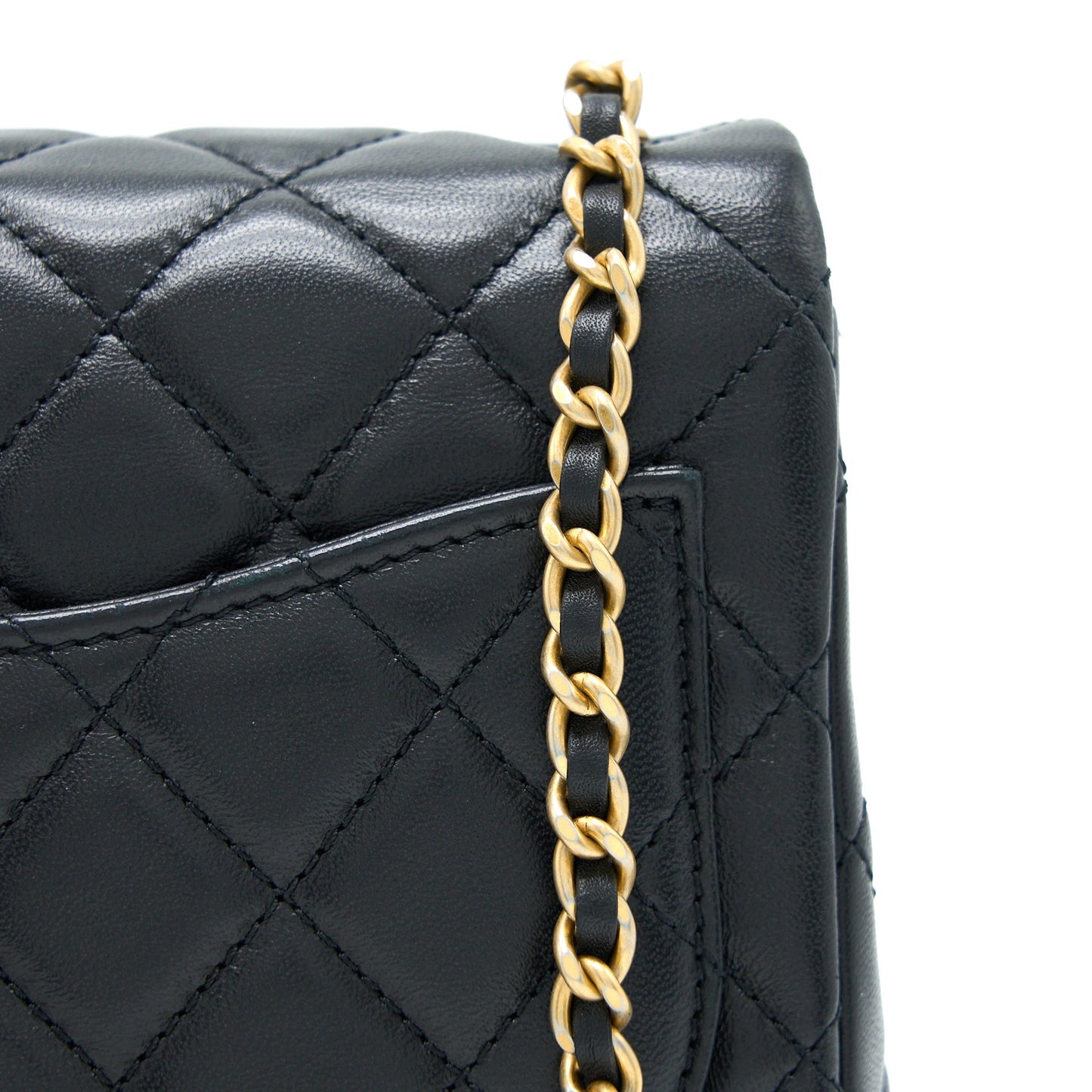 Chanel Pearl Crush Mini Square Lambskin Black Brushed  (Microchip)
