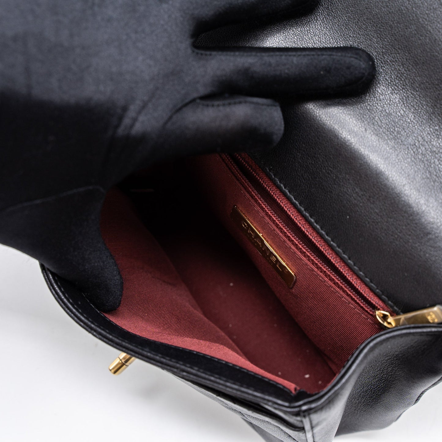 Chanel Top Handle Flap Bag Detailed Logo Goatskin Black