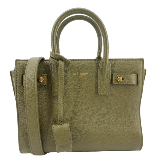YVES SAINT LAURENT Sac De Jour Leather Shoulder Bag Olive Green