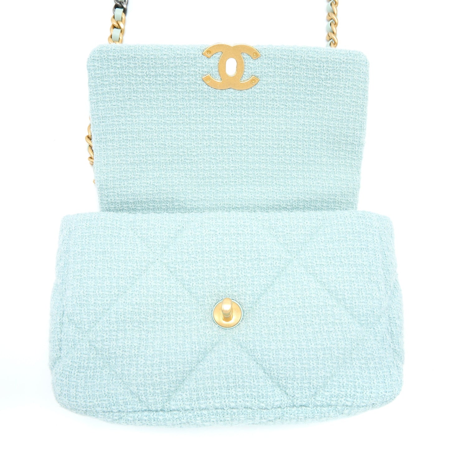Chanel 22B Small 19 Bag Tweed Light Green Multicolour Hardware (Micorchip)