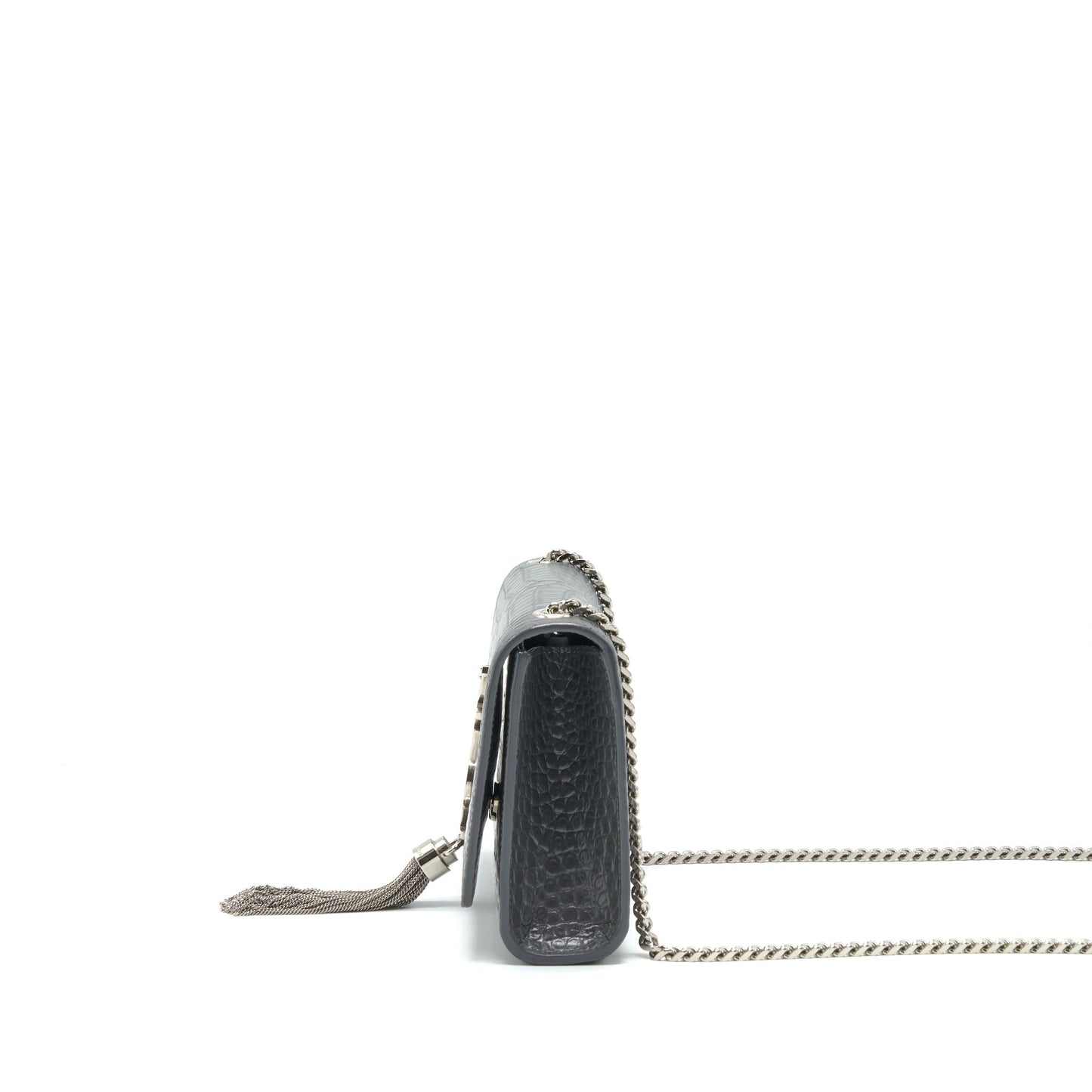 Saint Laurent Kate Tassel Crocodile-Embossed Calfskin Grey