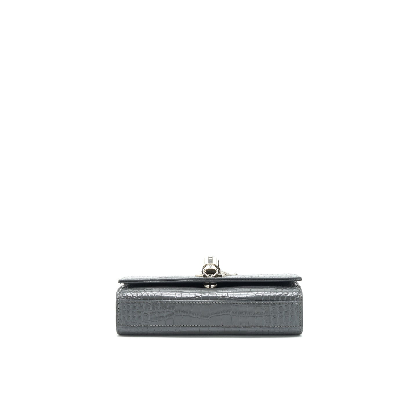 Saint Laurent Kate Tassel Crocodile-Embossed Calfskin Grey