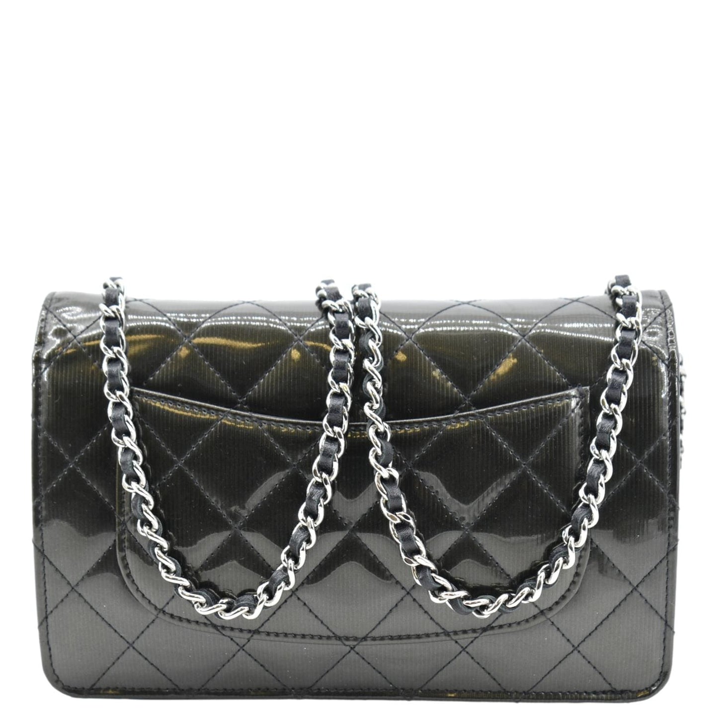 CHANEL Wallet on Chain Patent Leather Shoulder Bag Olive Green