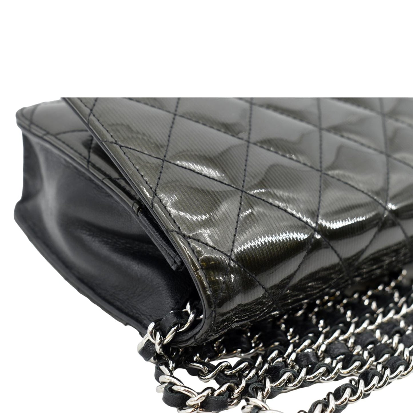 CHANEL Wallet on Chain Patent Leather Shoulder Bag Olive Green