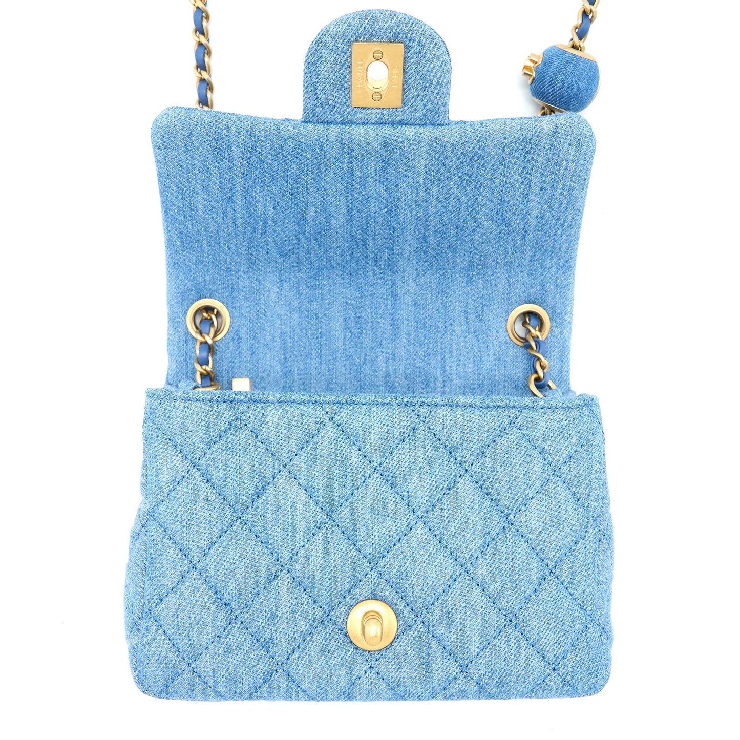 Chanel Pearl Crush Mini Square Flap Bag Denim Brushed  (Microchip)
