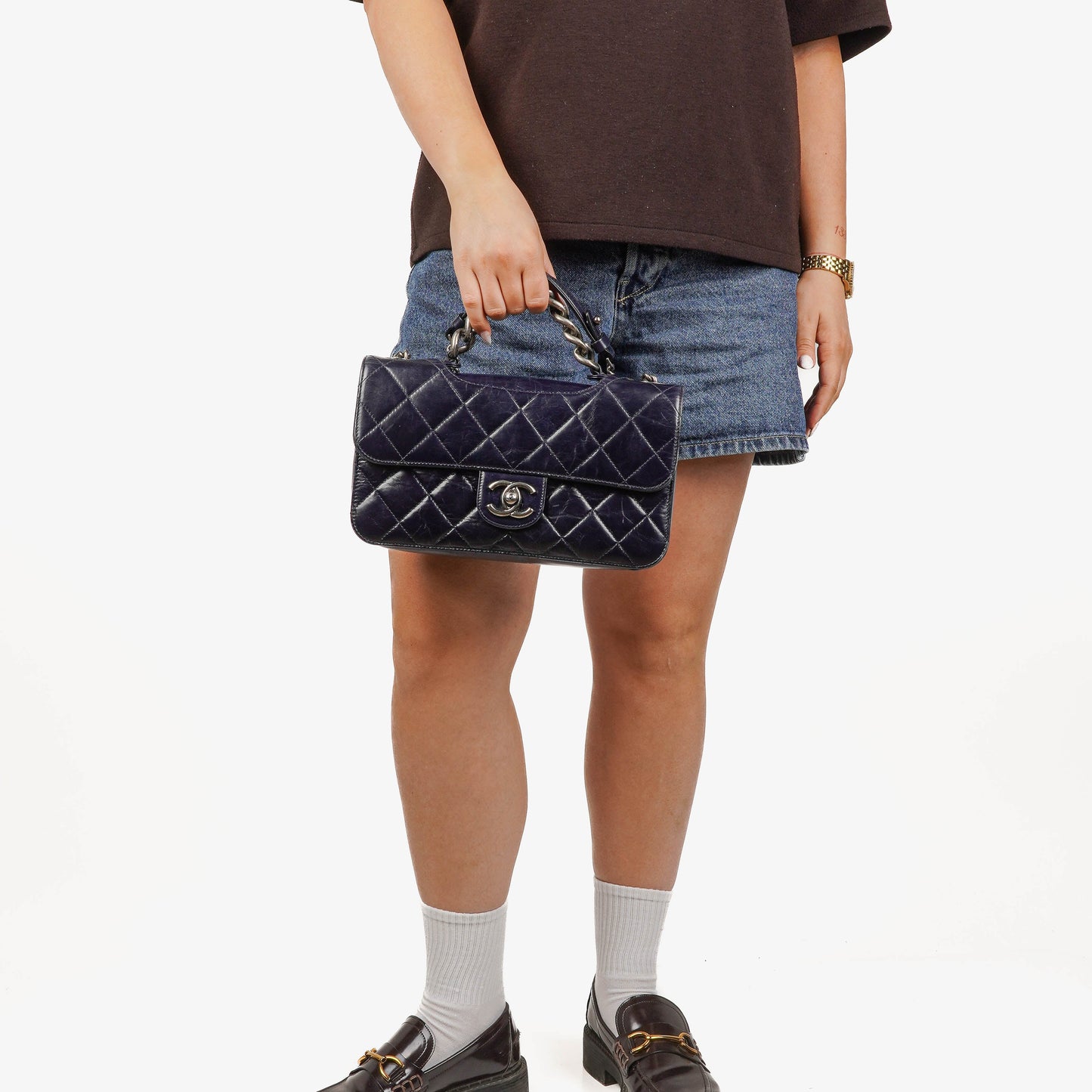 Chanel Perfect Edge Glazed Navy Quilted Calfskin Flap Bag