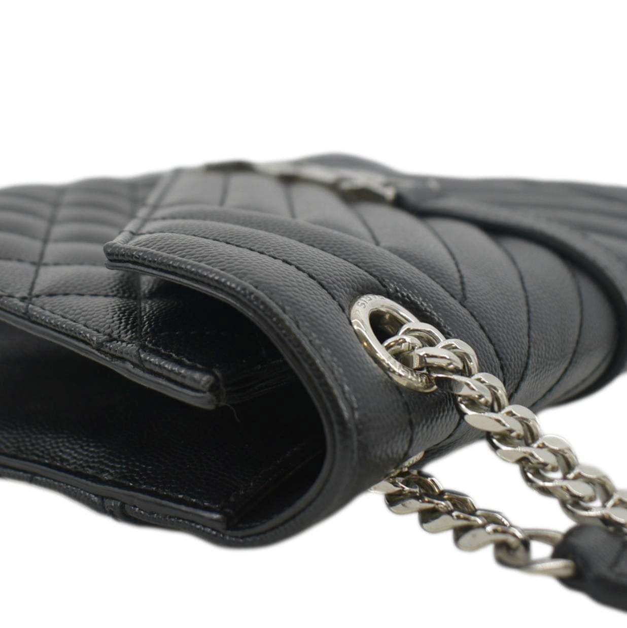 YVES SAINT LAURENT Envelope Medium Matelassé Leather Crossbody Chain Bag Black