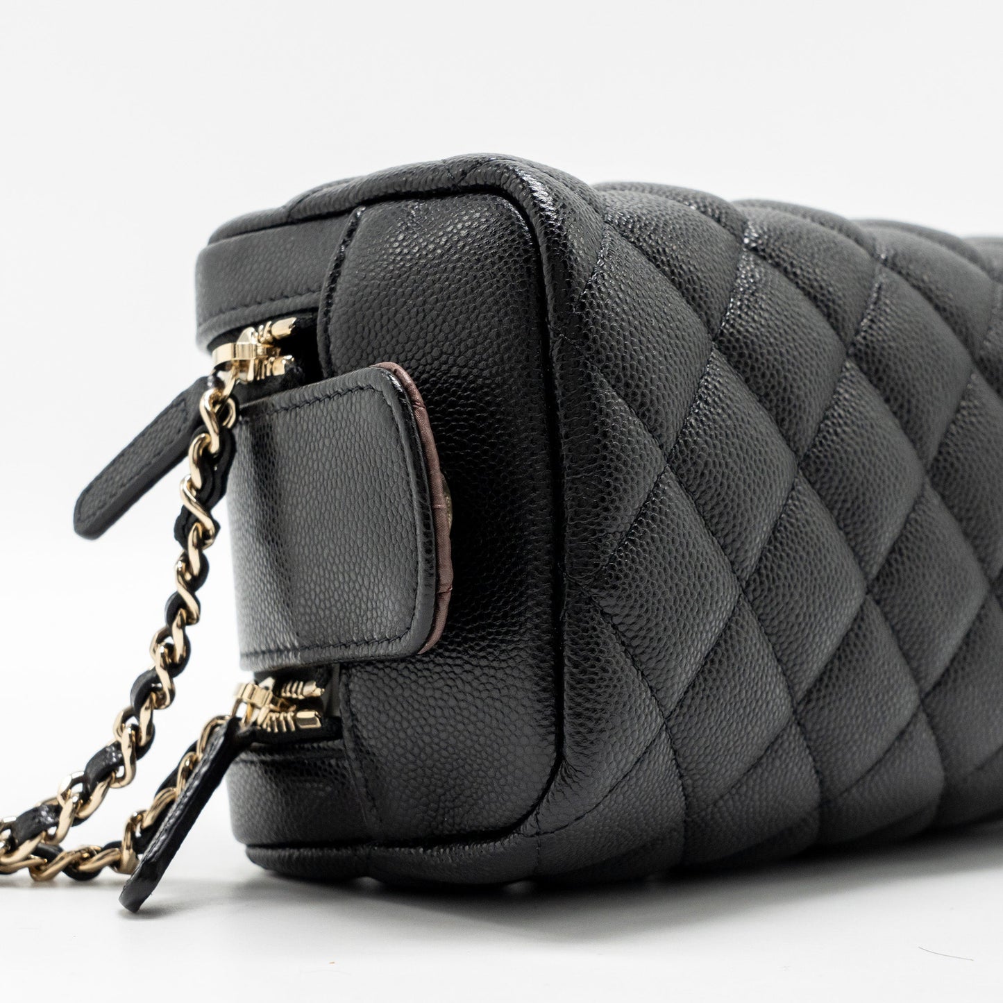 Chanel Double Zip Pouch Cosmetic Case Caviar Black  (Microchip)