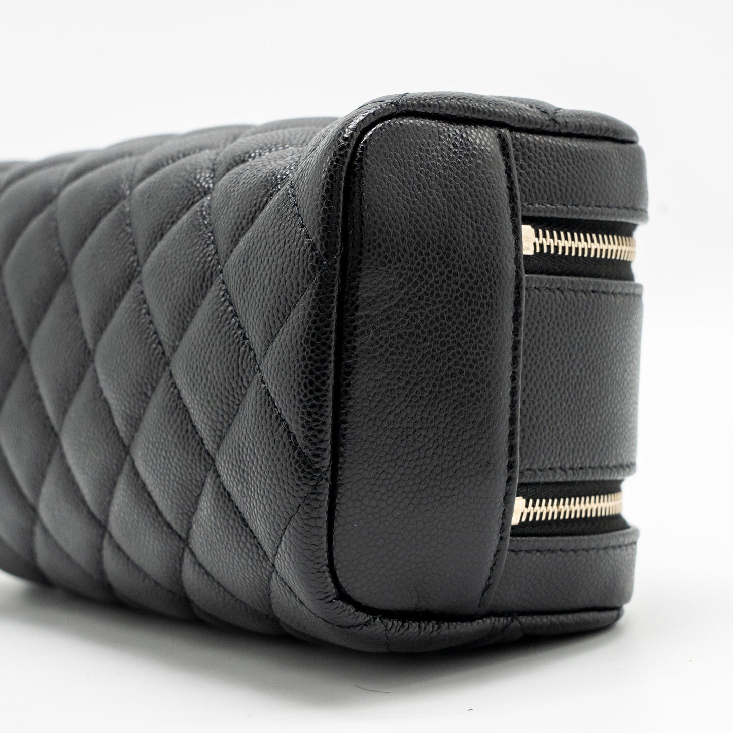 Chanel Double Zip Pouch Cosmetic Case Caviar Black  (Microchip)