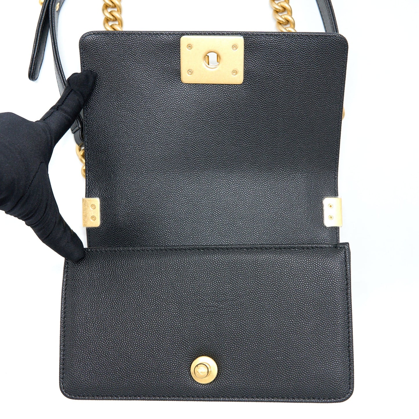 Chanel Small Boy Bag Caviar Black With Brushed (Microchip)