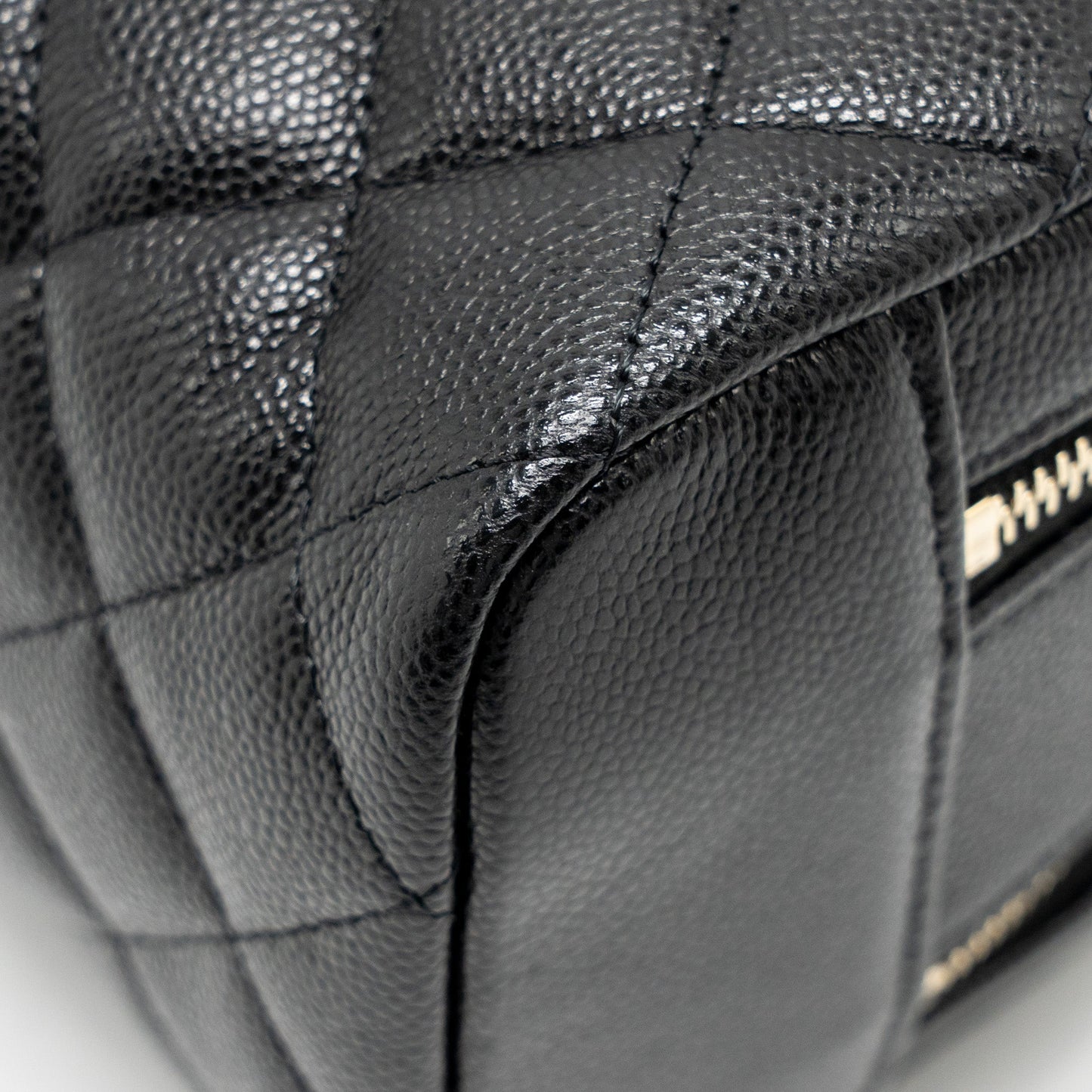 Chanel Double Zip Pouch Cosmetic Case Caviar Black  (Microchip)