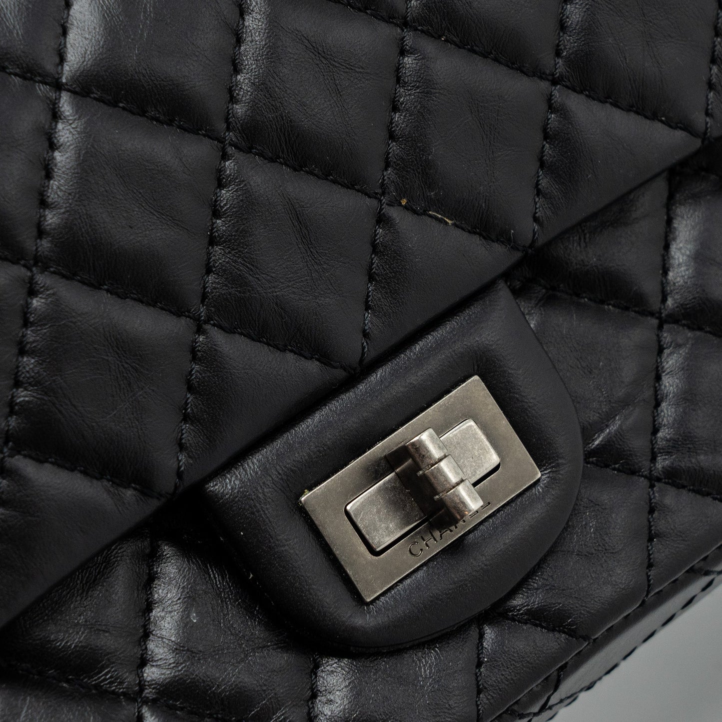 Chanel 2.55 Small Reissue Flap Bag Aged Calfskin Black Ruthenium Hardware (Microchip)
