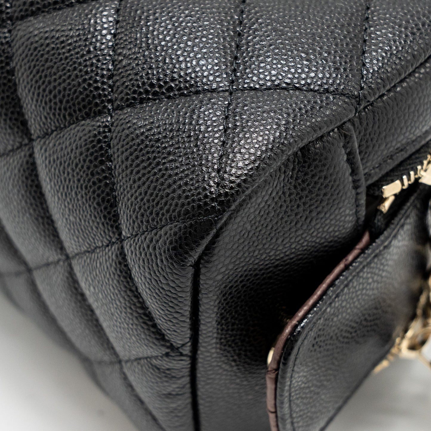 Chanel Double Zip Pouch Cosmetic Case Caviar Black  (Microchip)