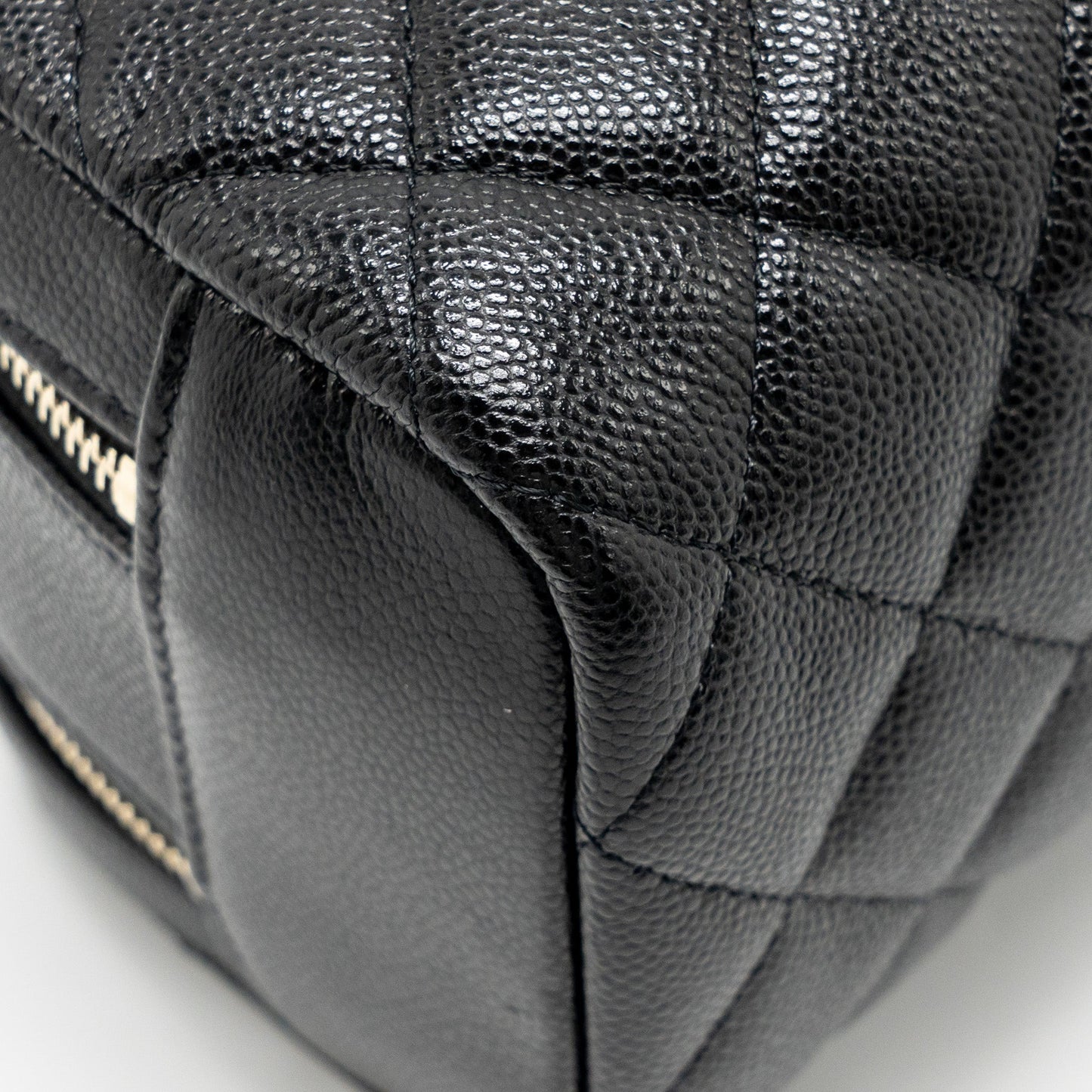 Chanel Double Zip Pouch Cosmetic Case Caviar Black  (Microchip)