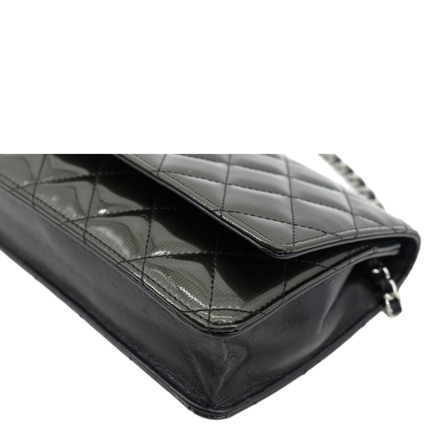 CHANEL Wallet on Chain Patent Leather Shoulder Bag Olive Green