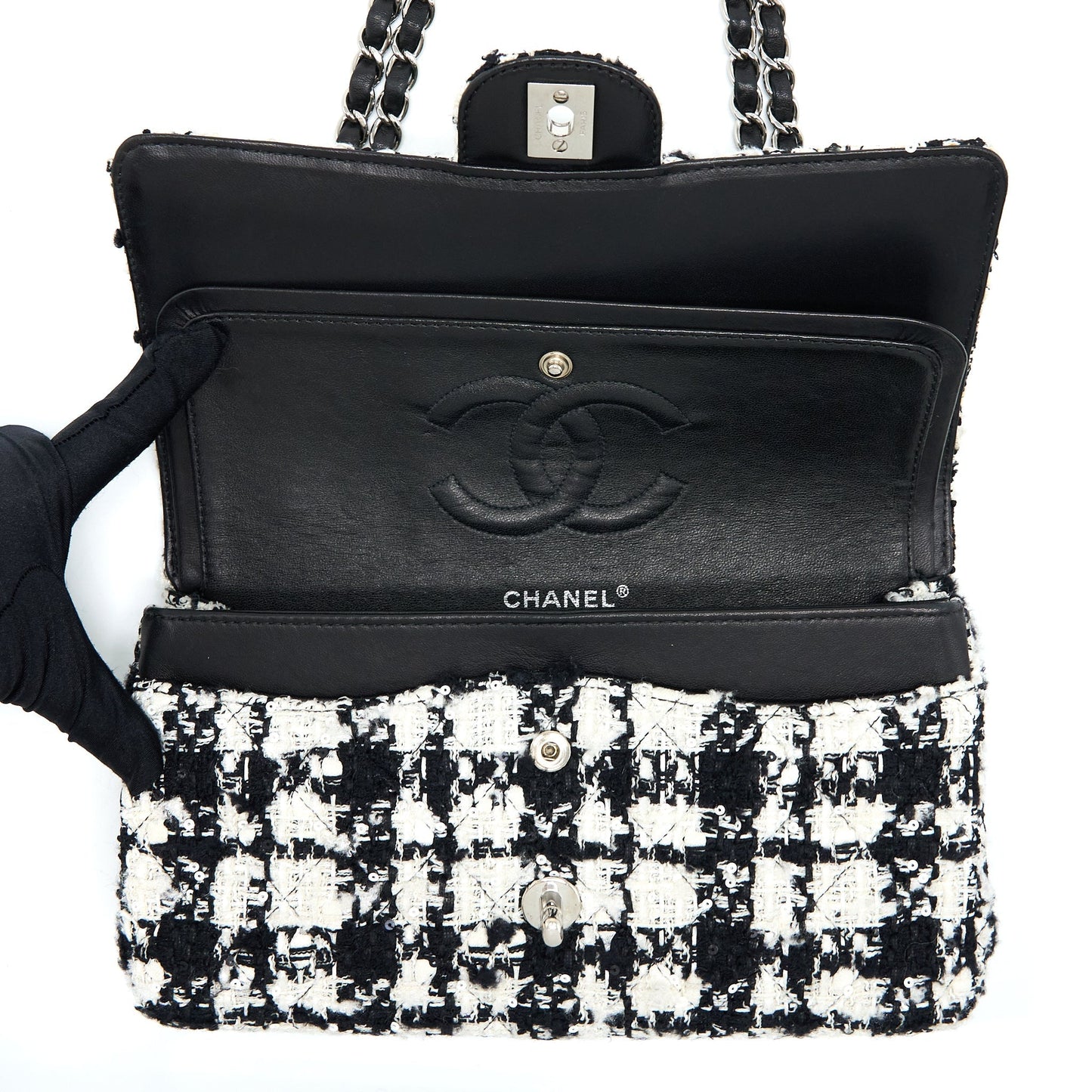 Chanel Classic Double Flap Bag Tweed Black/White
