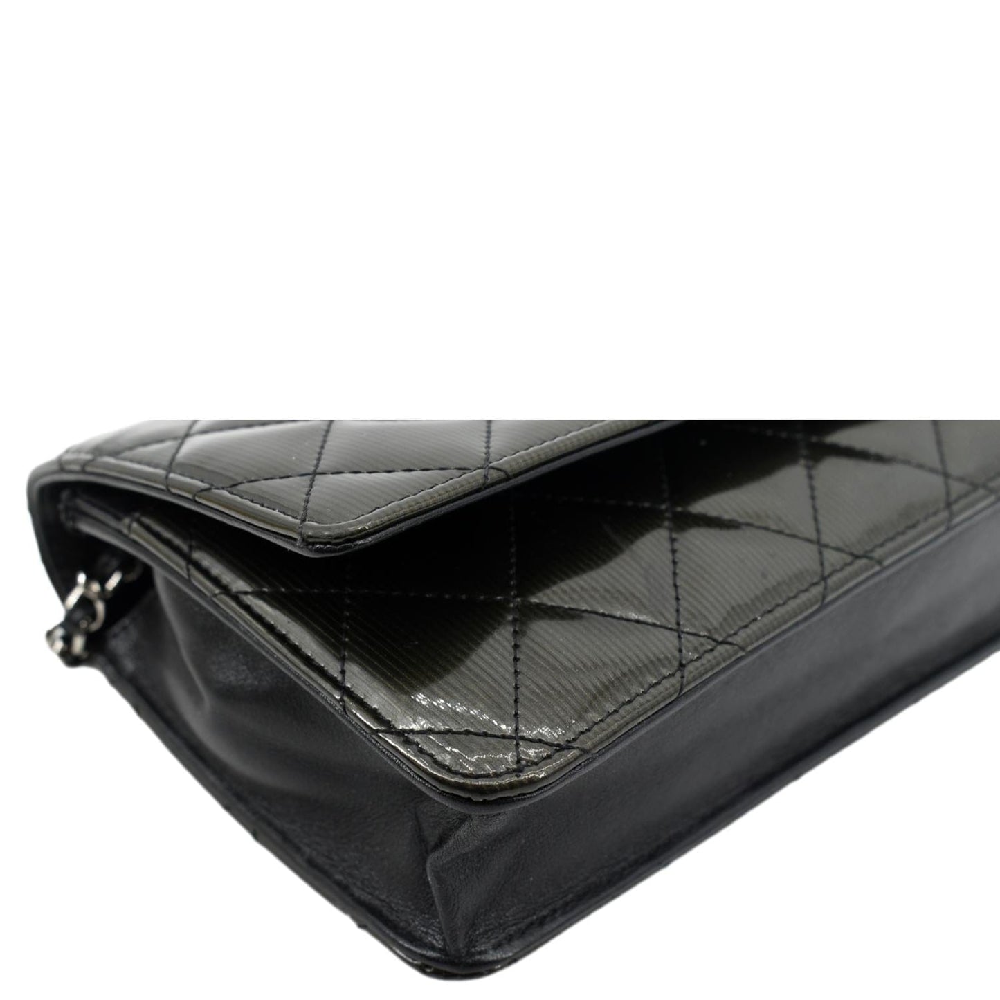 CHANEL Wallet on Chain Patent Leather Shoulder Bag Olive Green