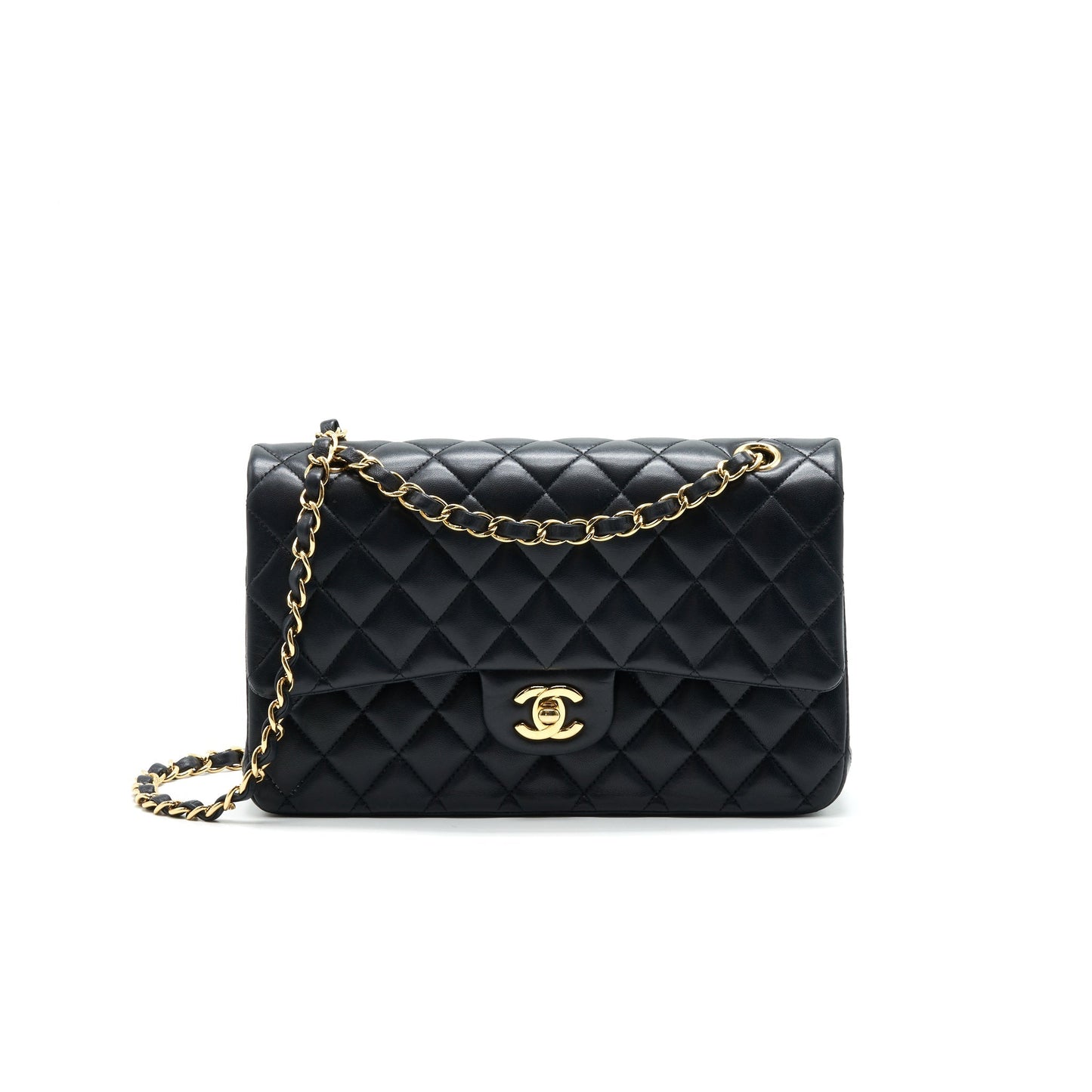 CHANEL MEDIUM CLASSIC DOUBLE FLAP LAMBSKIN BLACK GHW Shoulder Bag