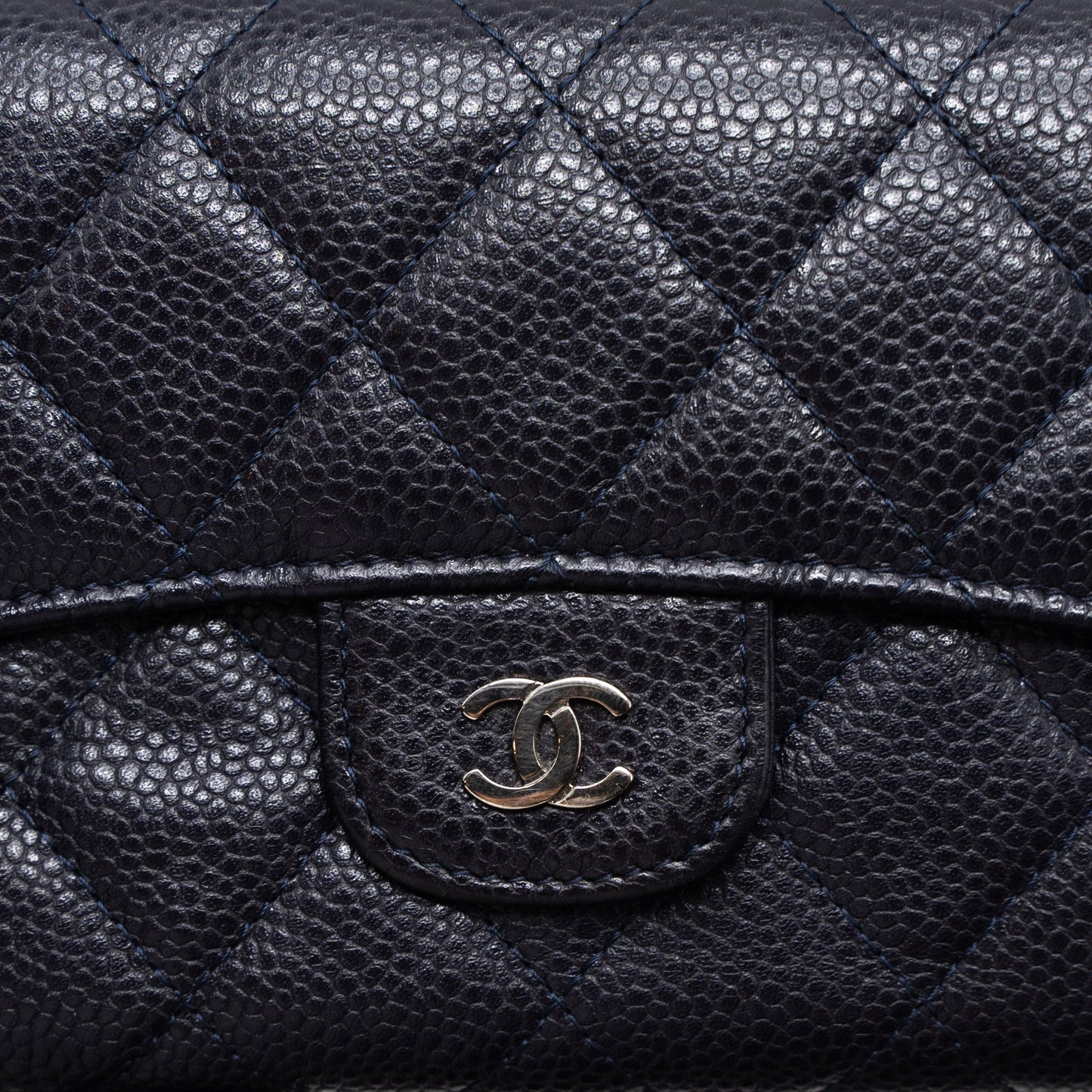 Chanel Classic Quilted Flap Long Wallet Caviar Dark Blue