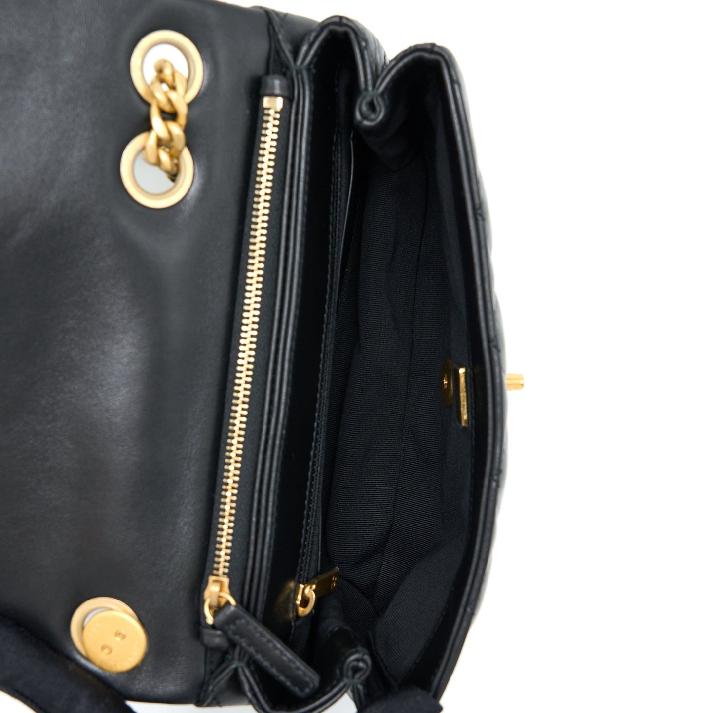 Chanel 22K Gold Pillar Adjustment Chain Flap Bag Lambskin Black  (Microchip)