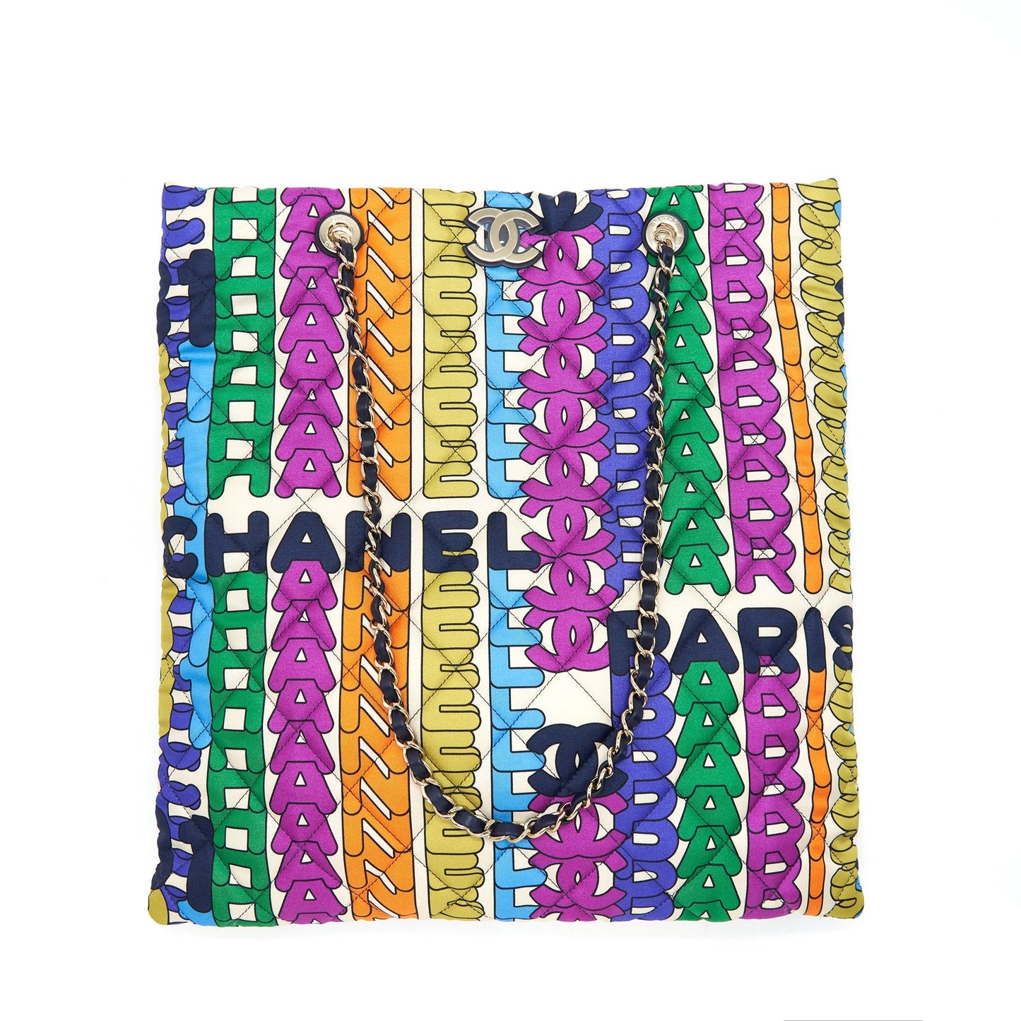 Chanel 21K Printed Barricades Quilted Logo Shopping Tote Bag Multicolour L