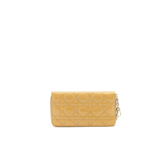 CHRISTIAN Lady Dior Voyager Zip Wallet Beige