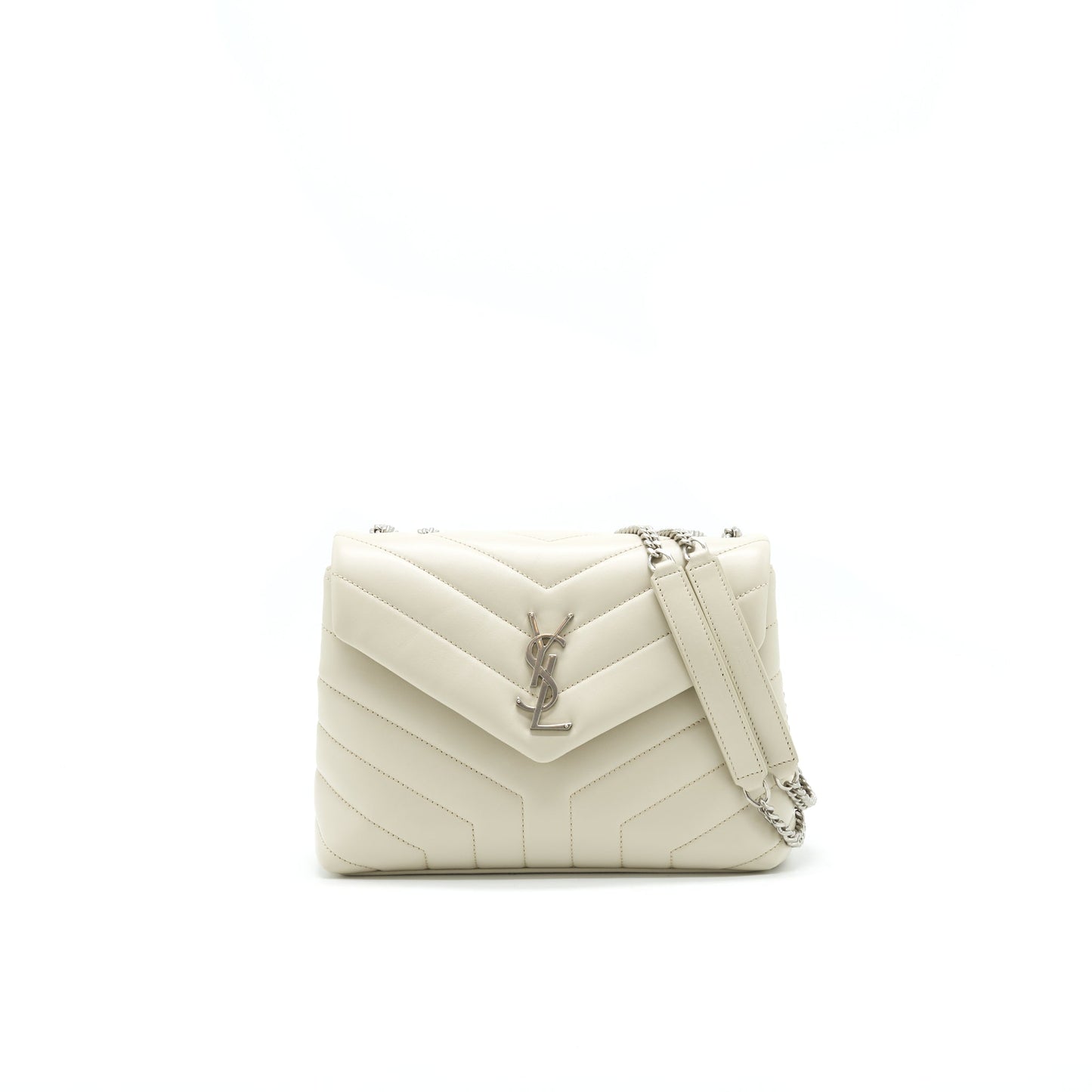 SAINT LAURENT Lou Lou Small Quilted Y Leather Mini Purse In White
