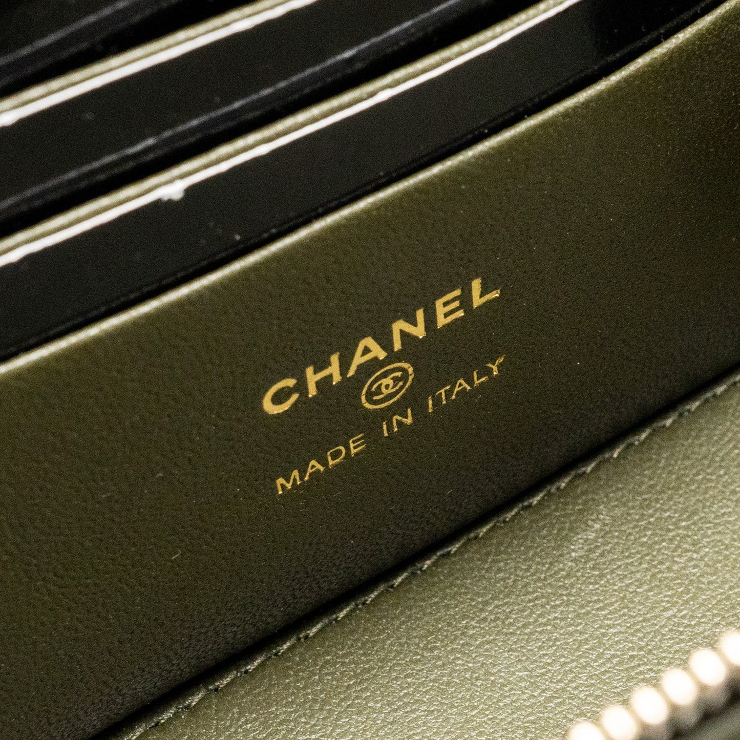 Chanel Detail Top Handle Long Vanity With Chain Lambskin Dark Green  (Microchip)