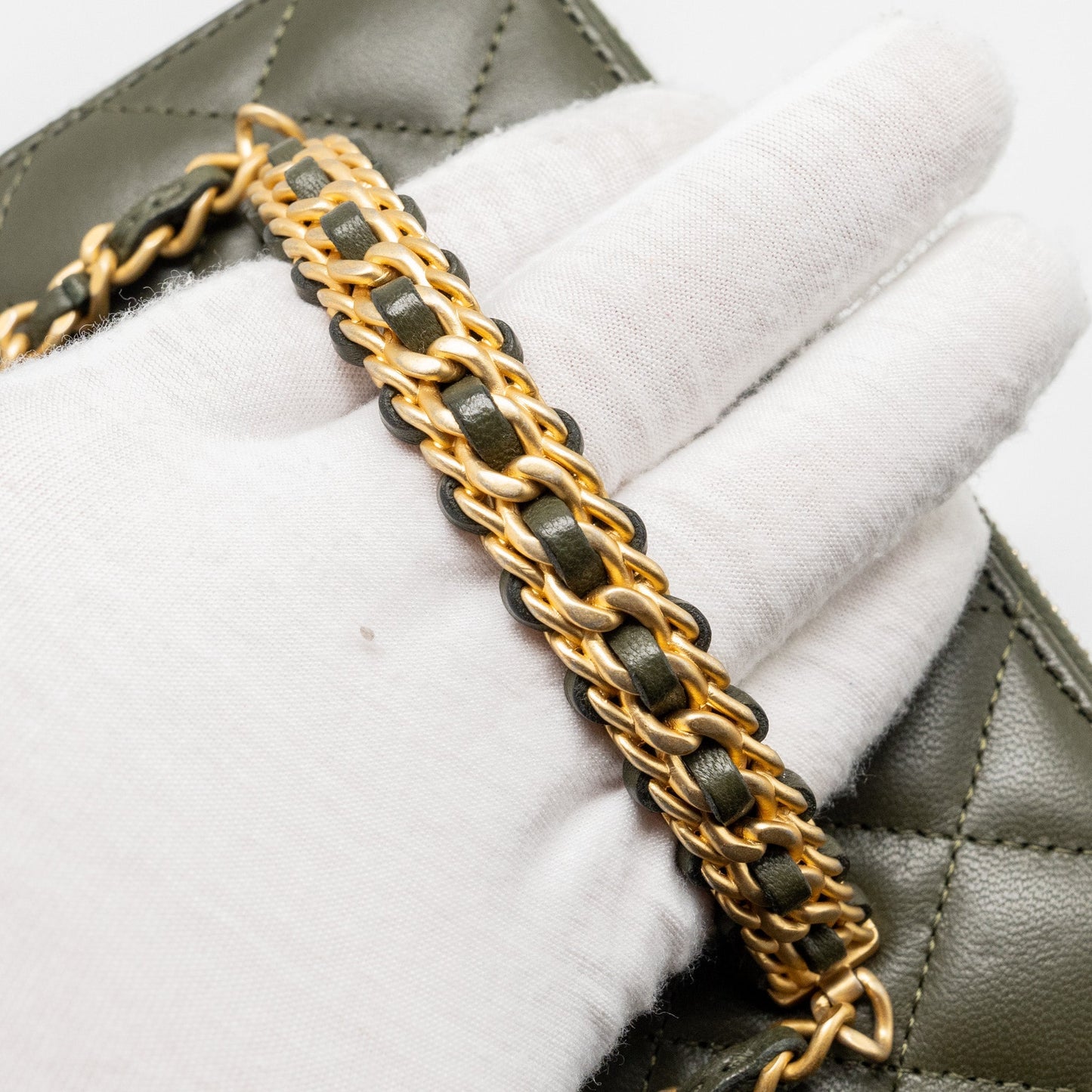 Chanel Detail Top Handle Long Vanity With Chain Lambskin Dark Green  (Microchip)