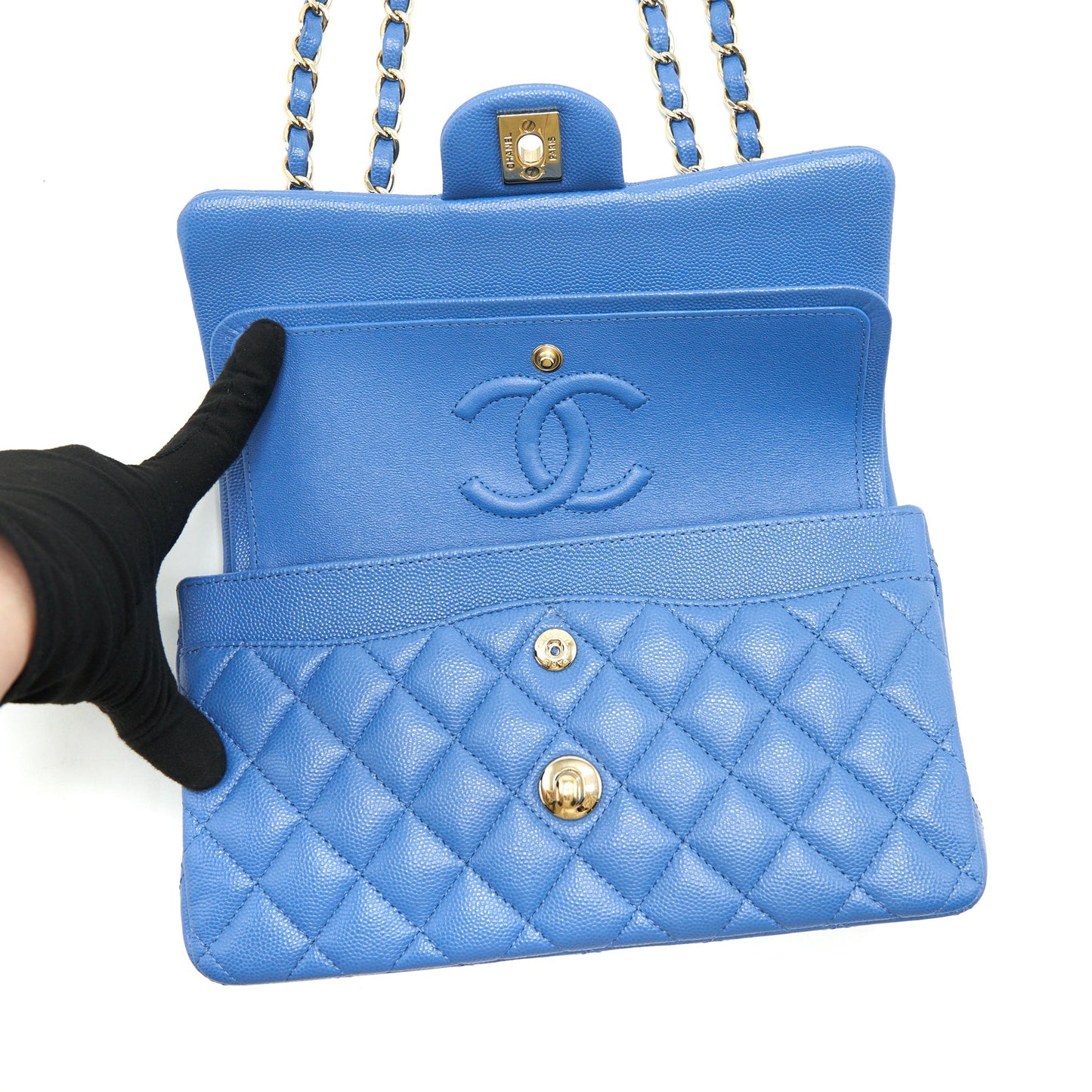 Chanel Small Classic double Flap Caviar Blue L