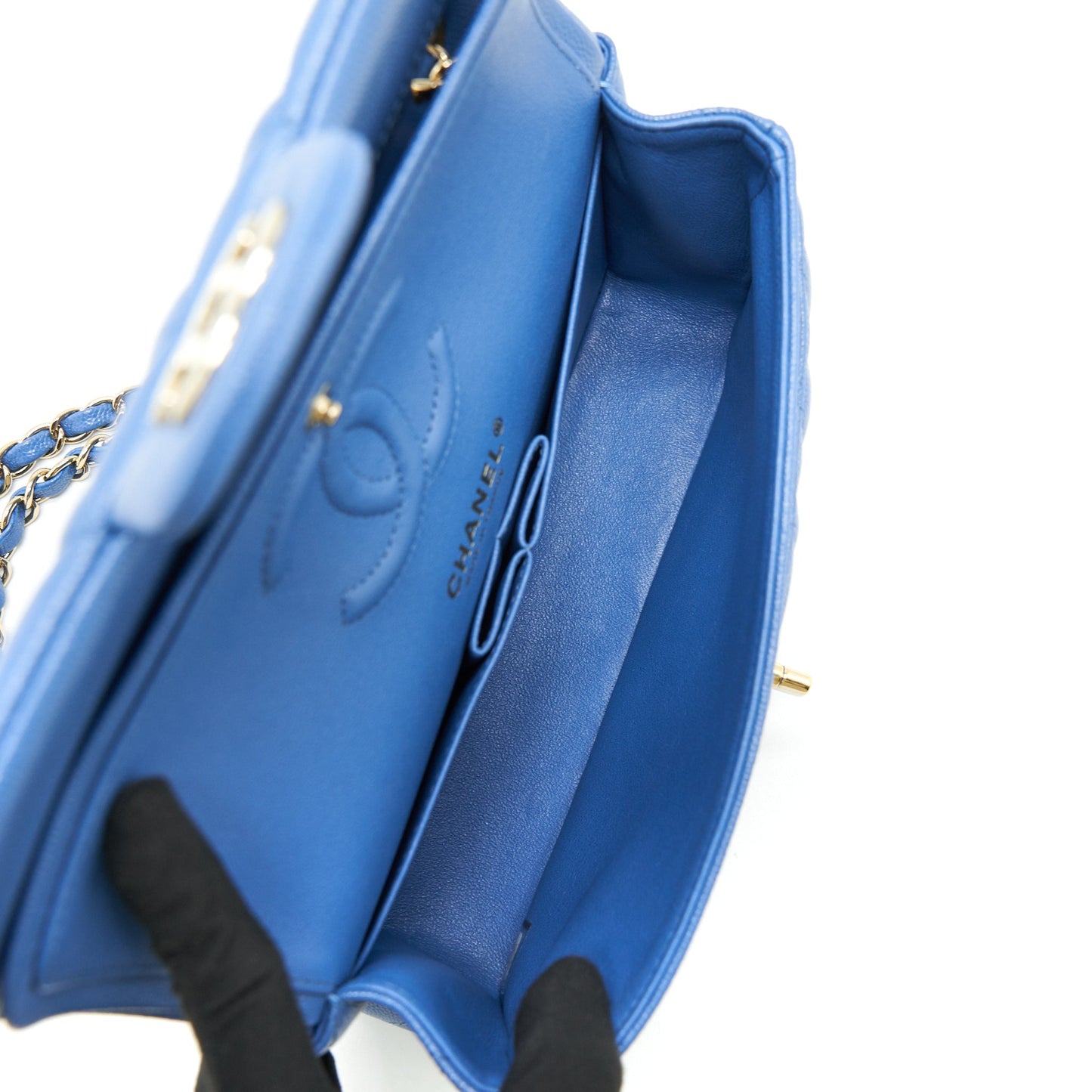 Chanel Small Classic double Flap Caviar Blue L
