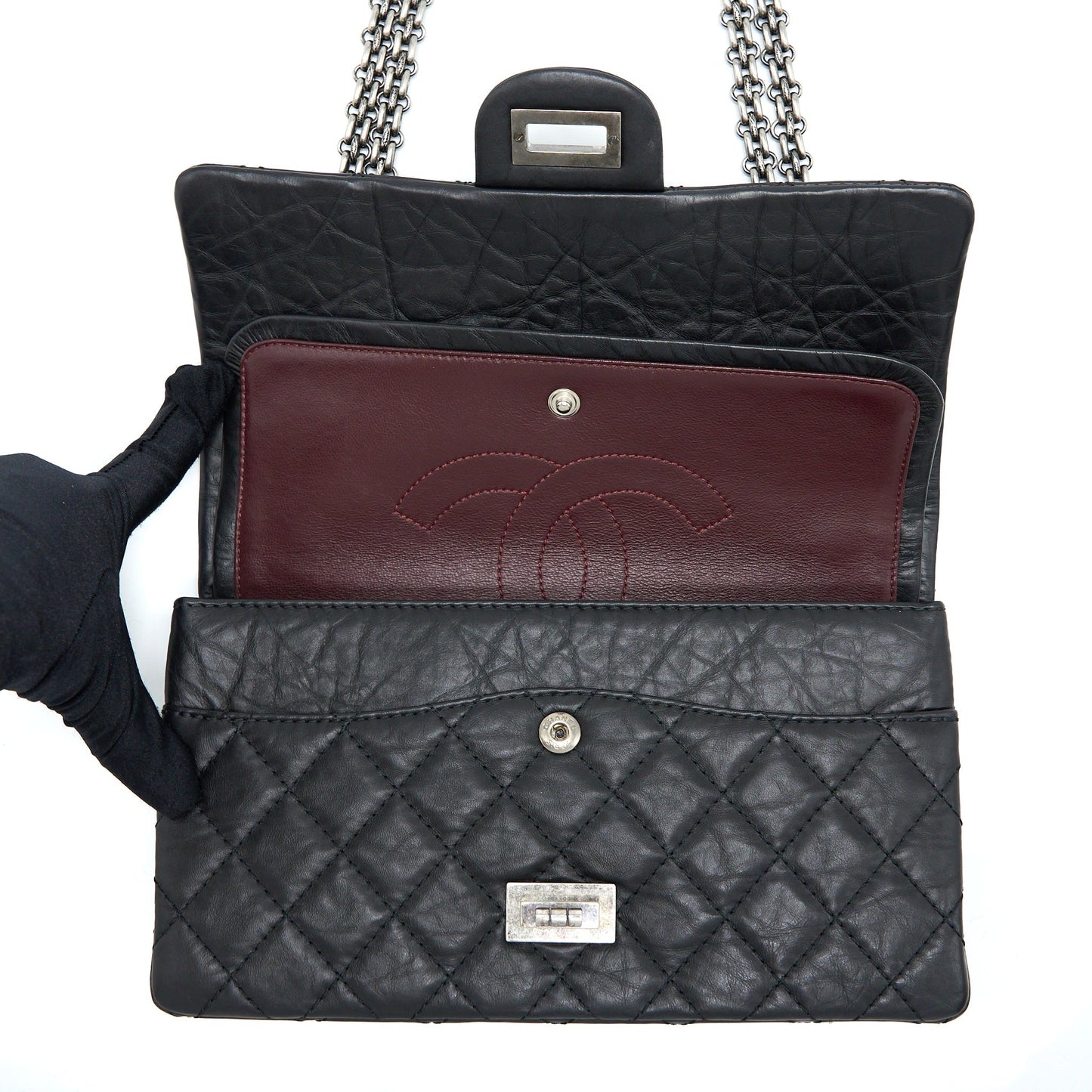 Chanel Small 2.55 255 Double Flap Bag Calfskin Black Ruthenium