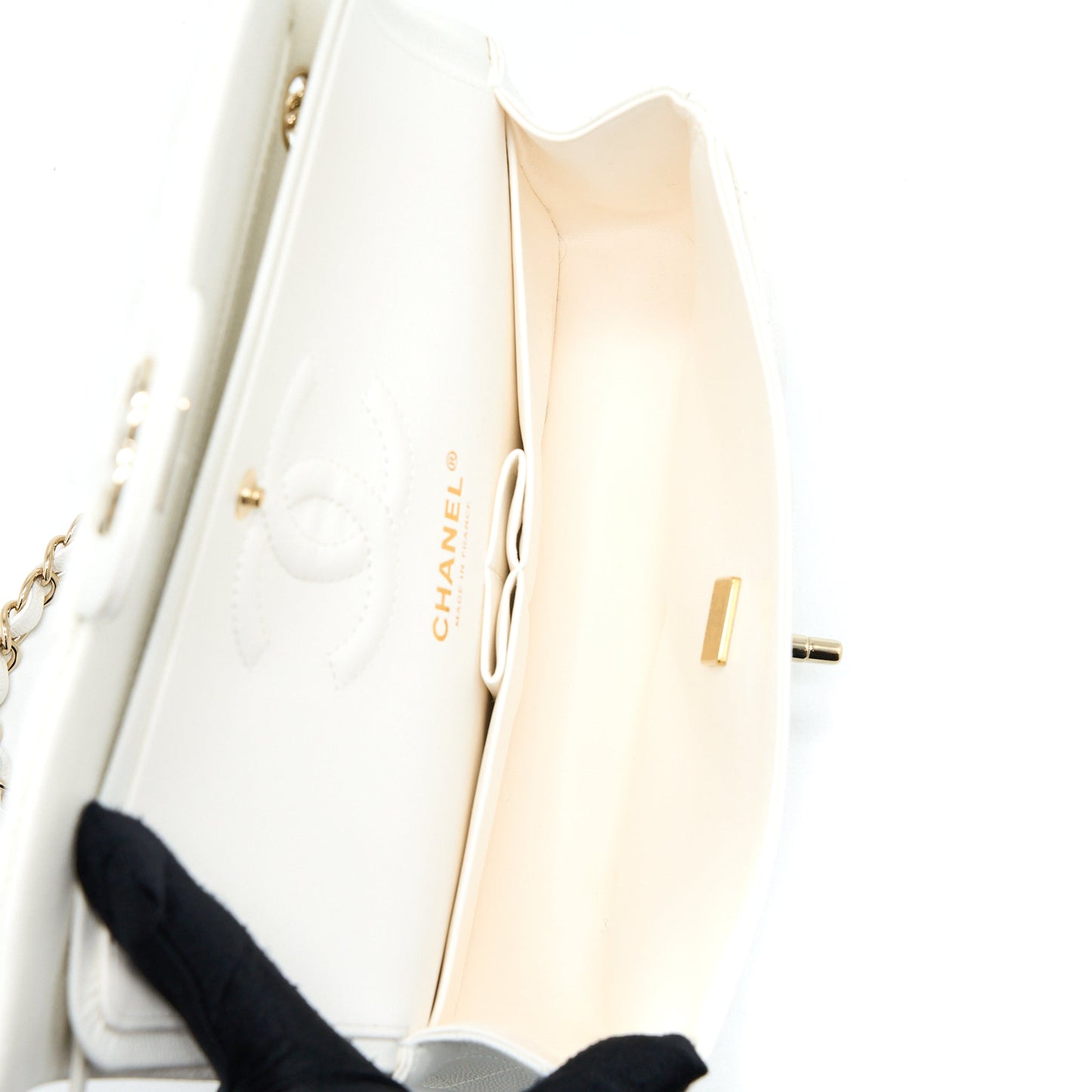 Chanel Small Classic Flap Bag Caviar White L (Microchip)