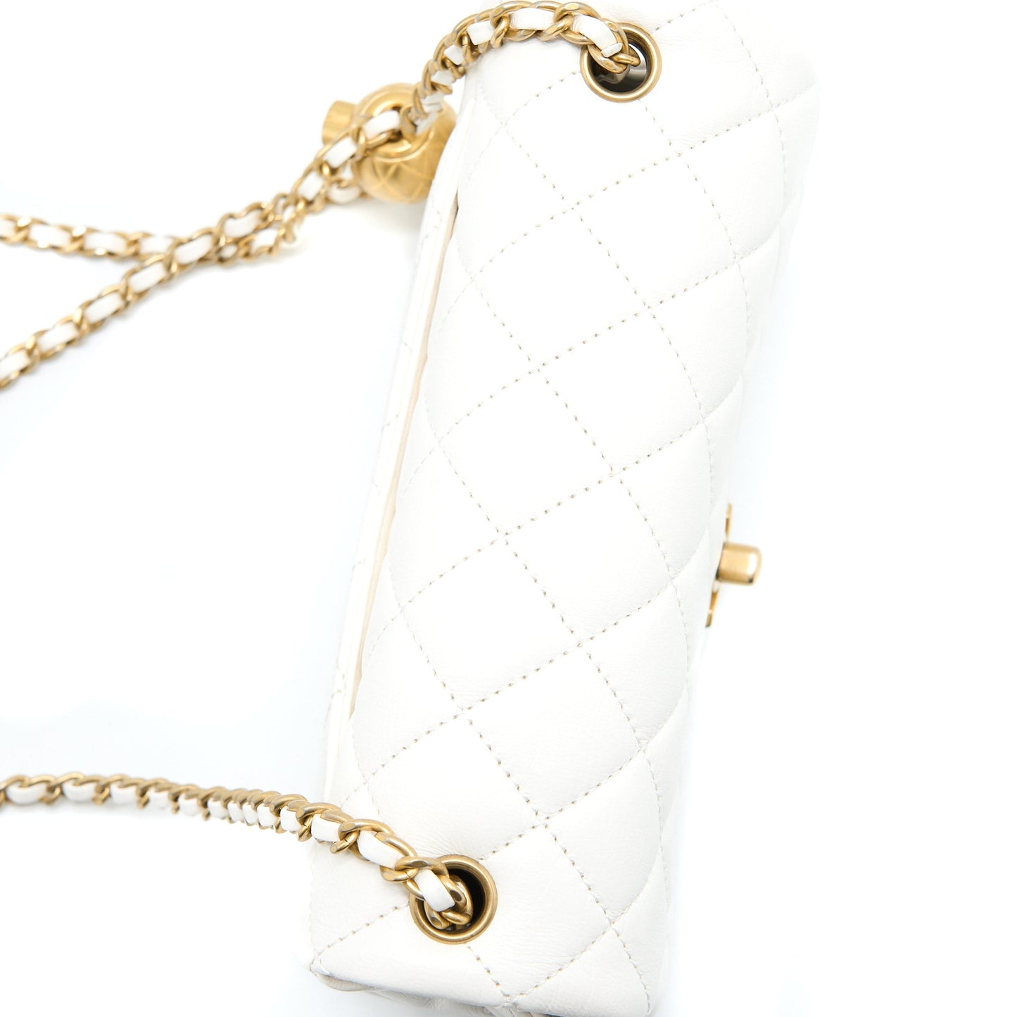 Chanel Pearl Crush Mini Rectangular Flap Bag Lambskin White