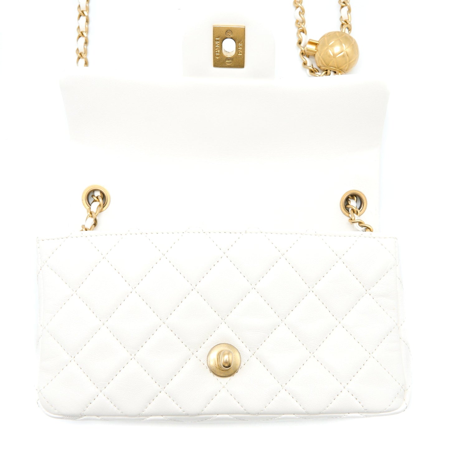 Chanel Pearl Crush Mini Rectangular Flap Bag Lambskin White