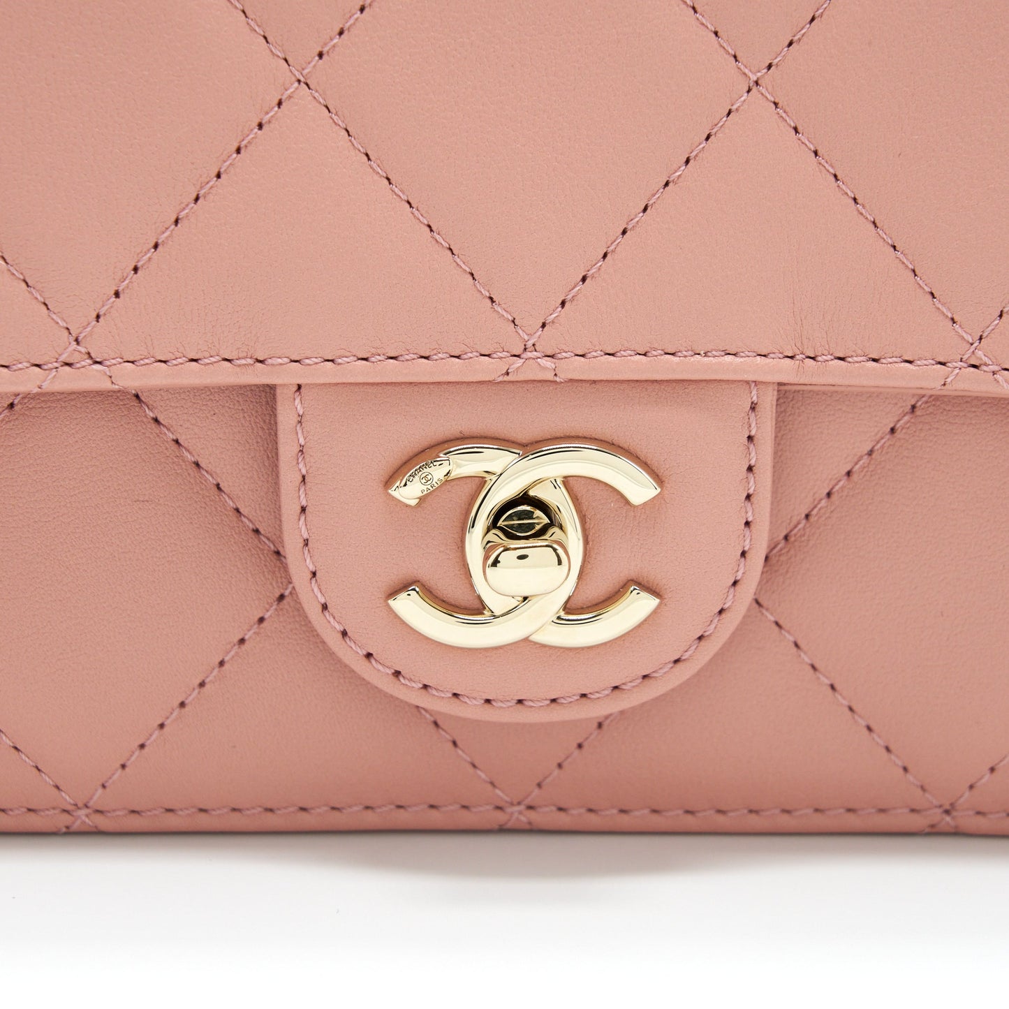 Chanel Top Handle Flap Bag Lambskin Dark Pink L