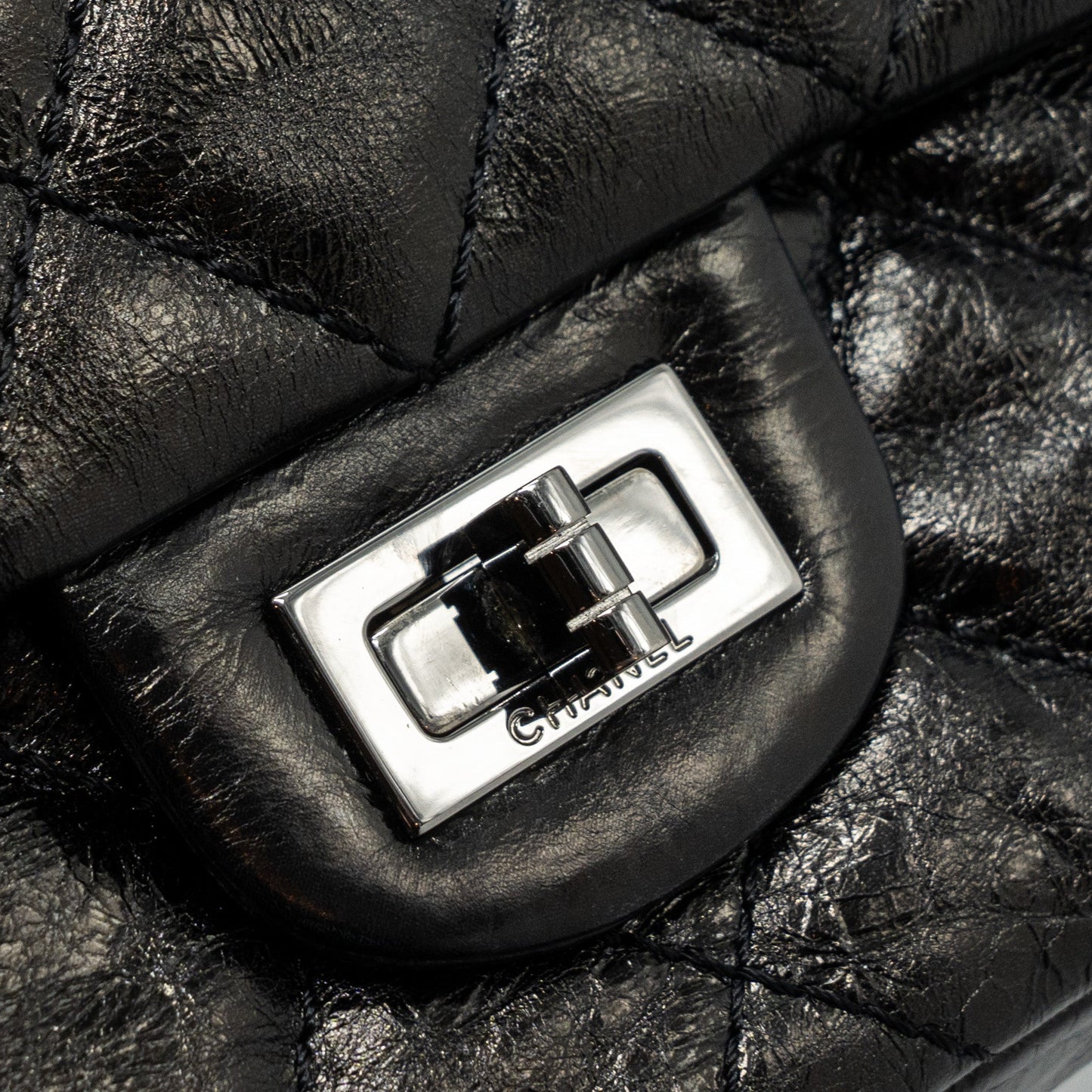 Chanel 2.55 226 Reissue Double Flap Bag Grained Calfskin Black