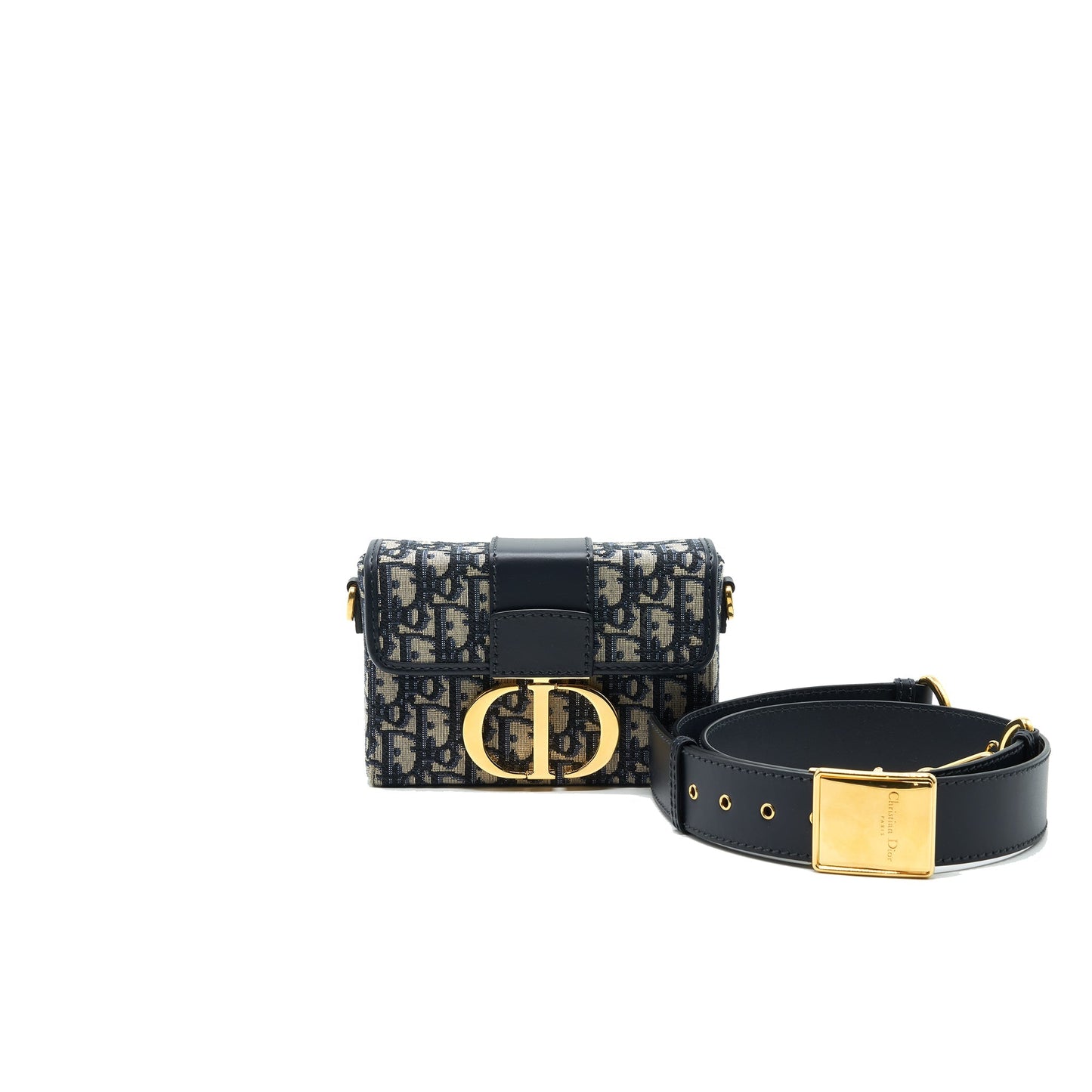 Christian Dior 30 Montaigne Box Purse Oblique Canvas Blue