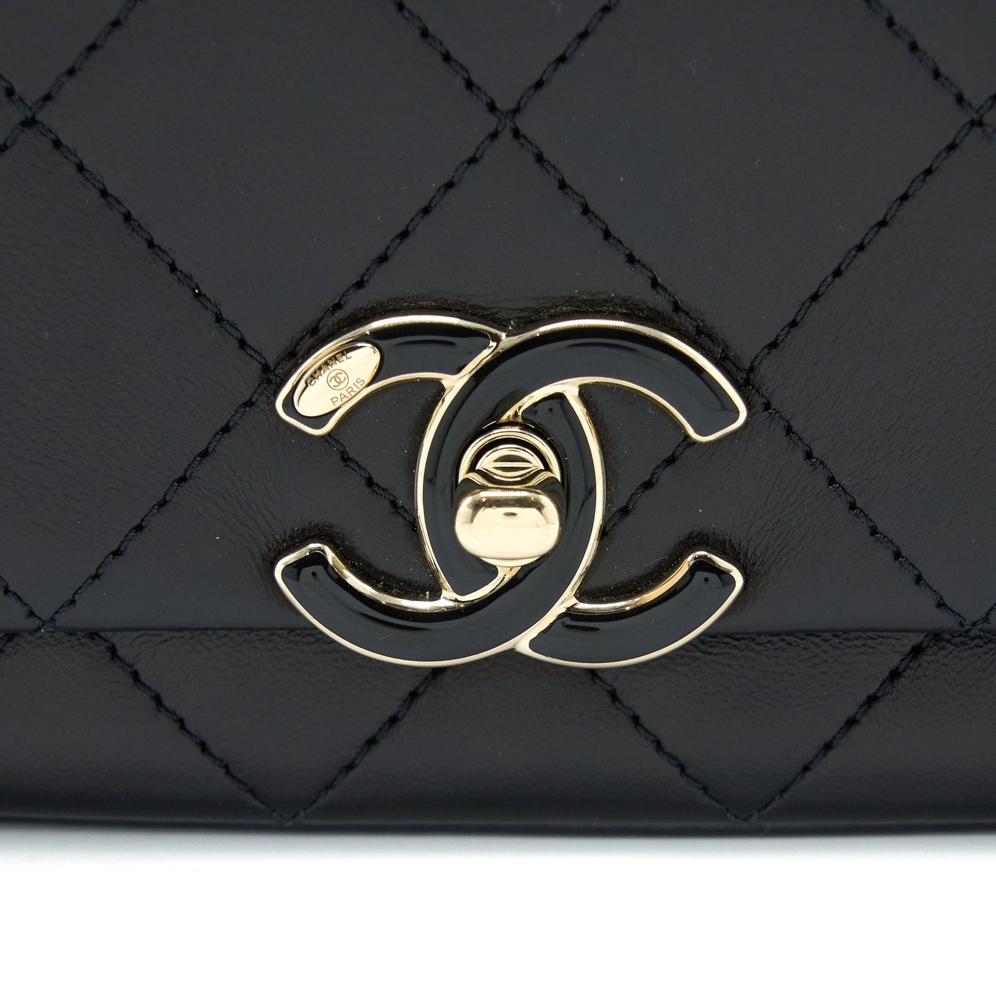Chanel Enamel CC Logo Quilted Rectangular Flap Bag Lambskin Black L