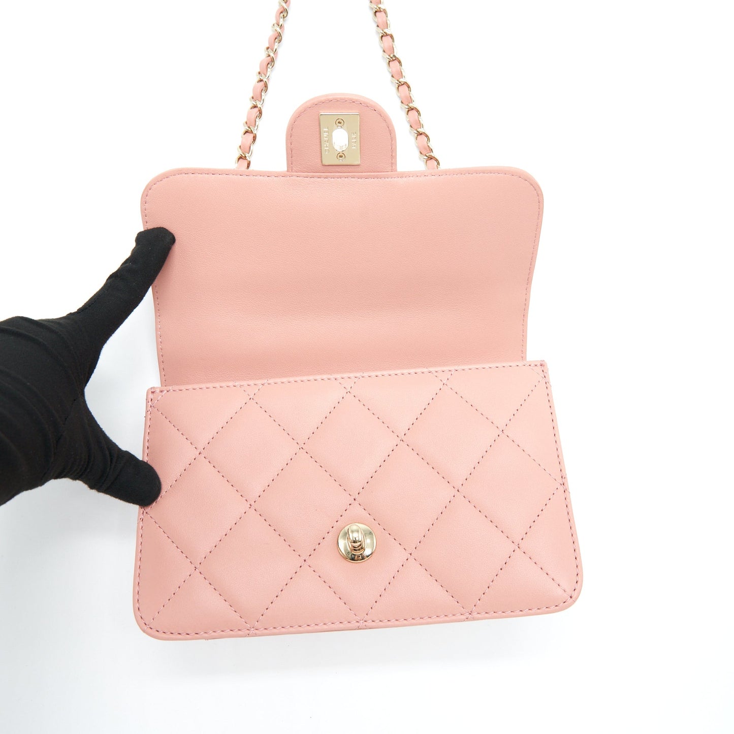 Chanel Top Handle Flap Bag Lambskin Dark Pink L