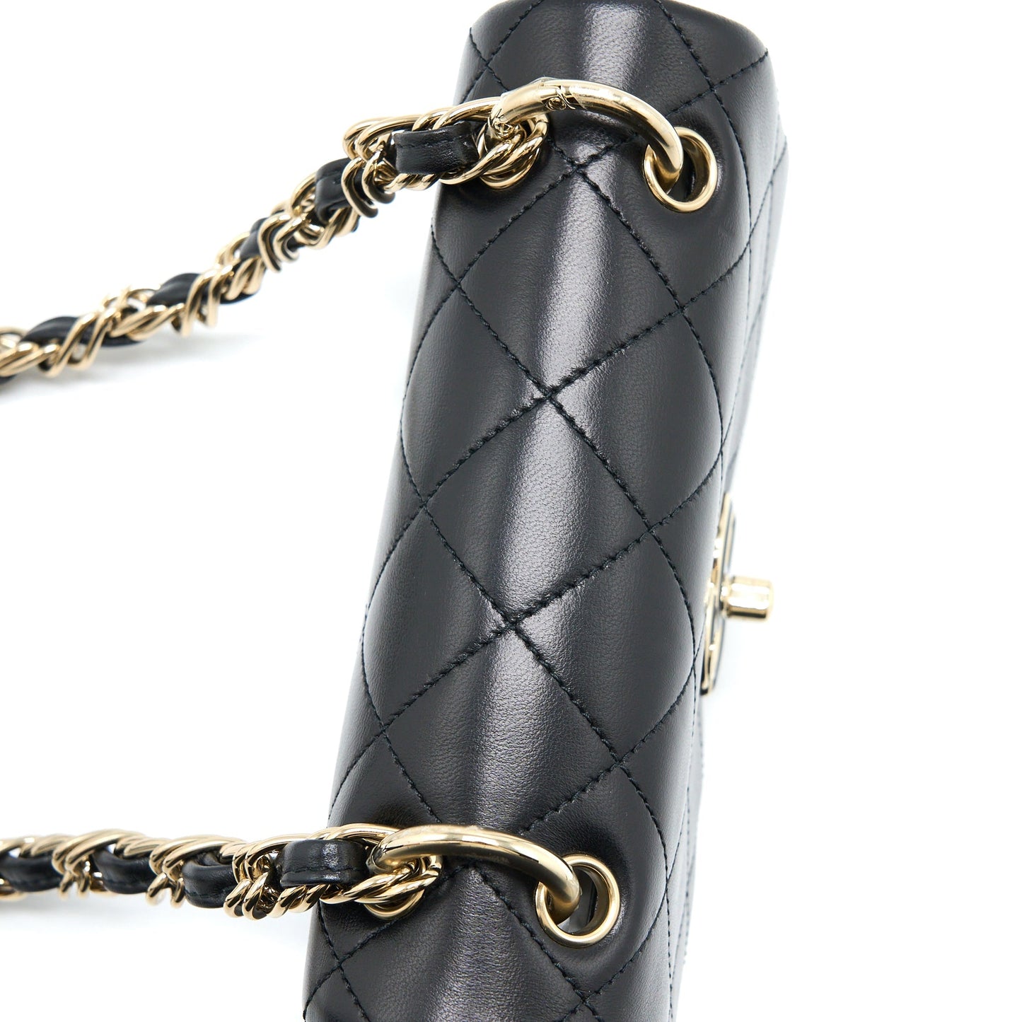 Chanel Enamel CC Logo Quilted Rectangular Flap Bag Lambskin Black L
