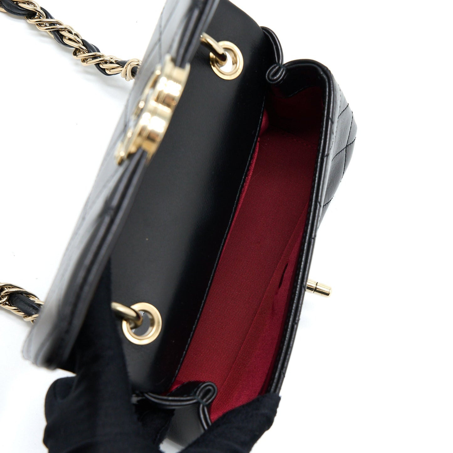 Chanel Enamel CC Logo Quilted Rectangular Flap Bag Lambskin Black L